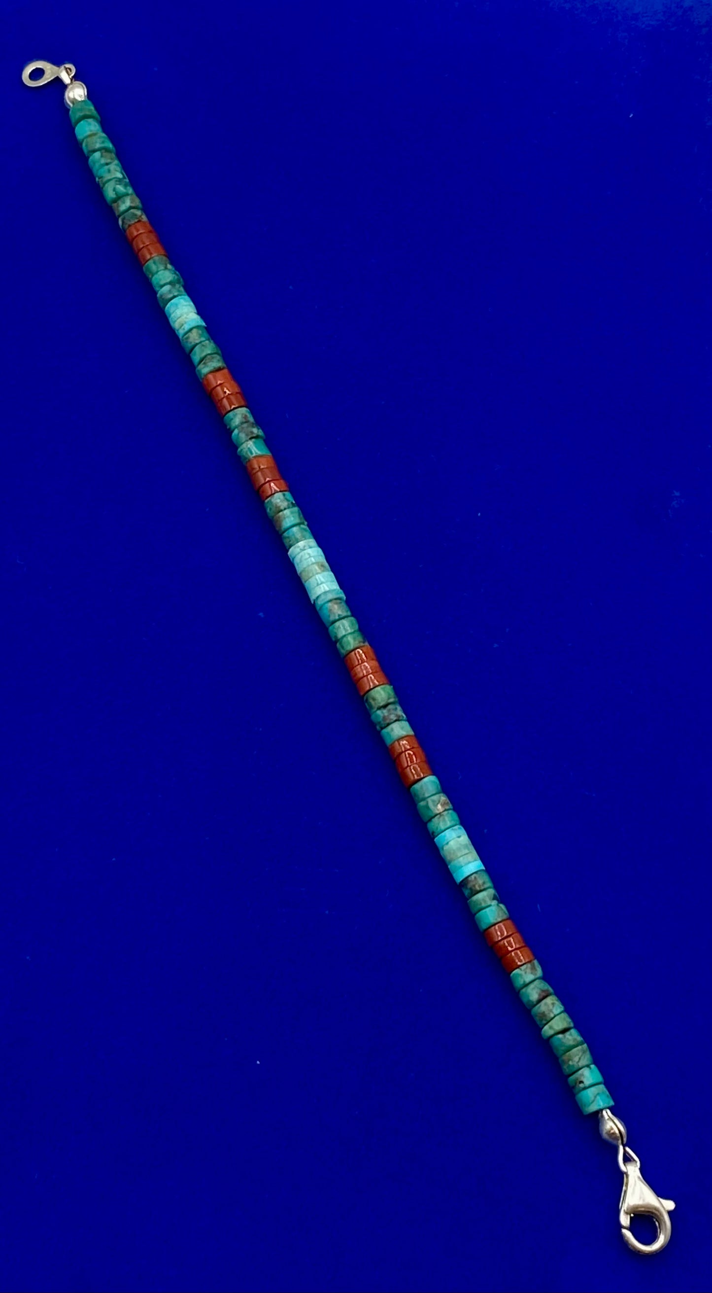 Sterling Silver Turquoise & Coral Beaded Bracelet