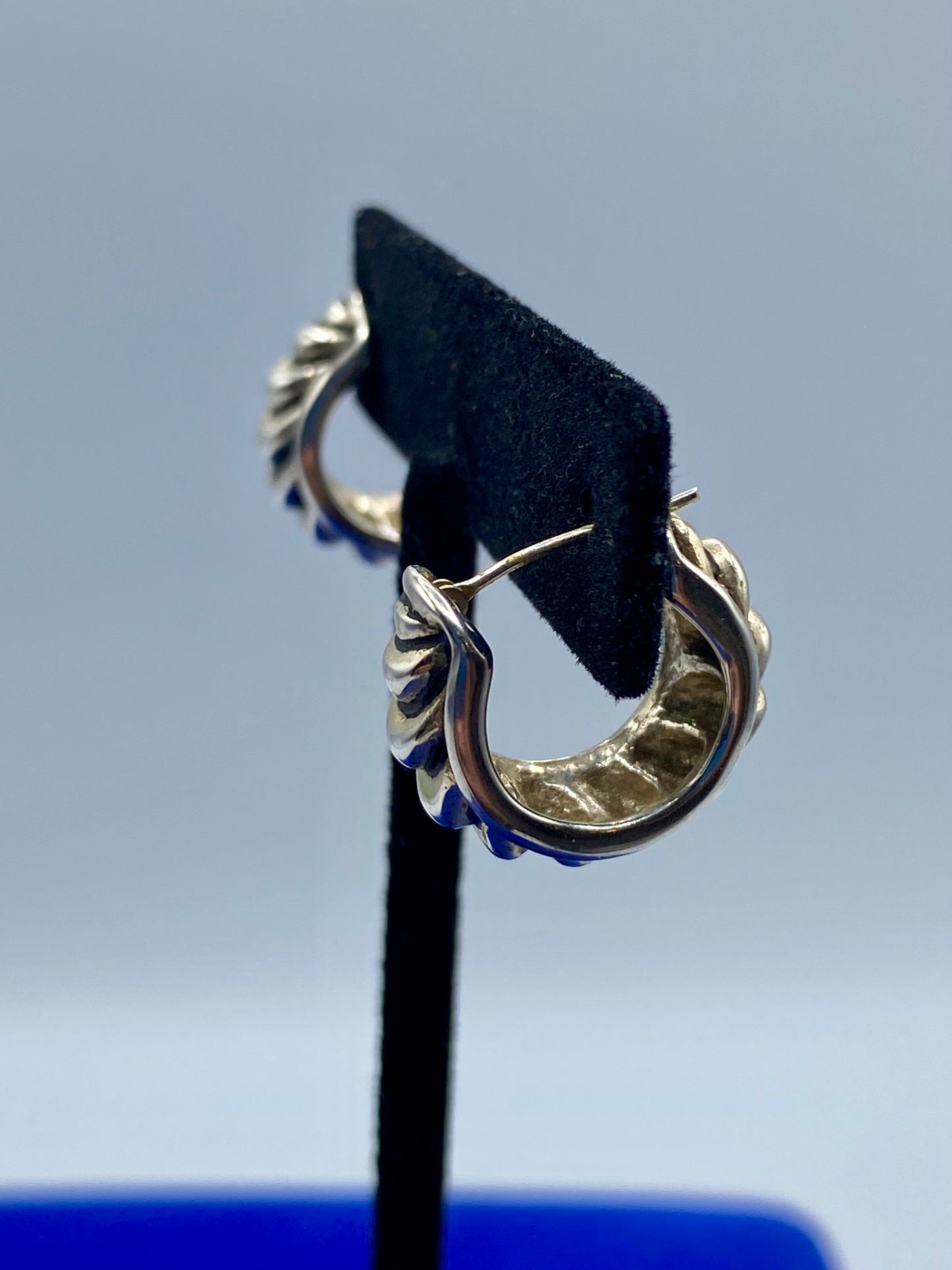 Joseph Esposito ESPO Sterling Silver Textured & Ribbed Hoop Earrings