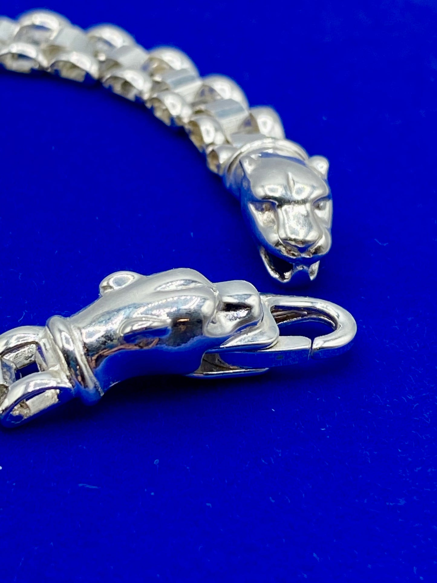 Vintage Milor Italy Sterling Silver Chain Bracelet With Panther Head Clasp