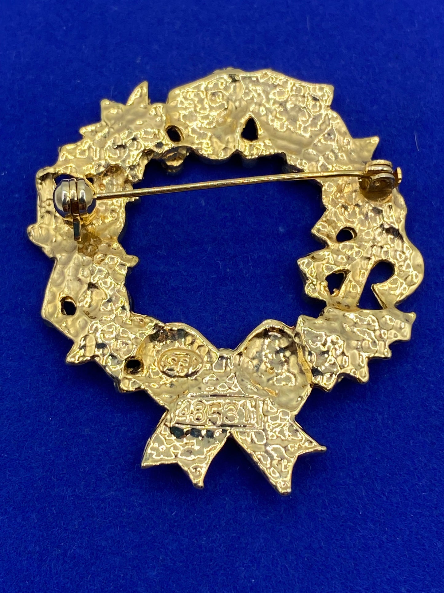 Vintage SFJ Enameled Christmas Wreath Brooch