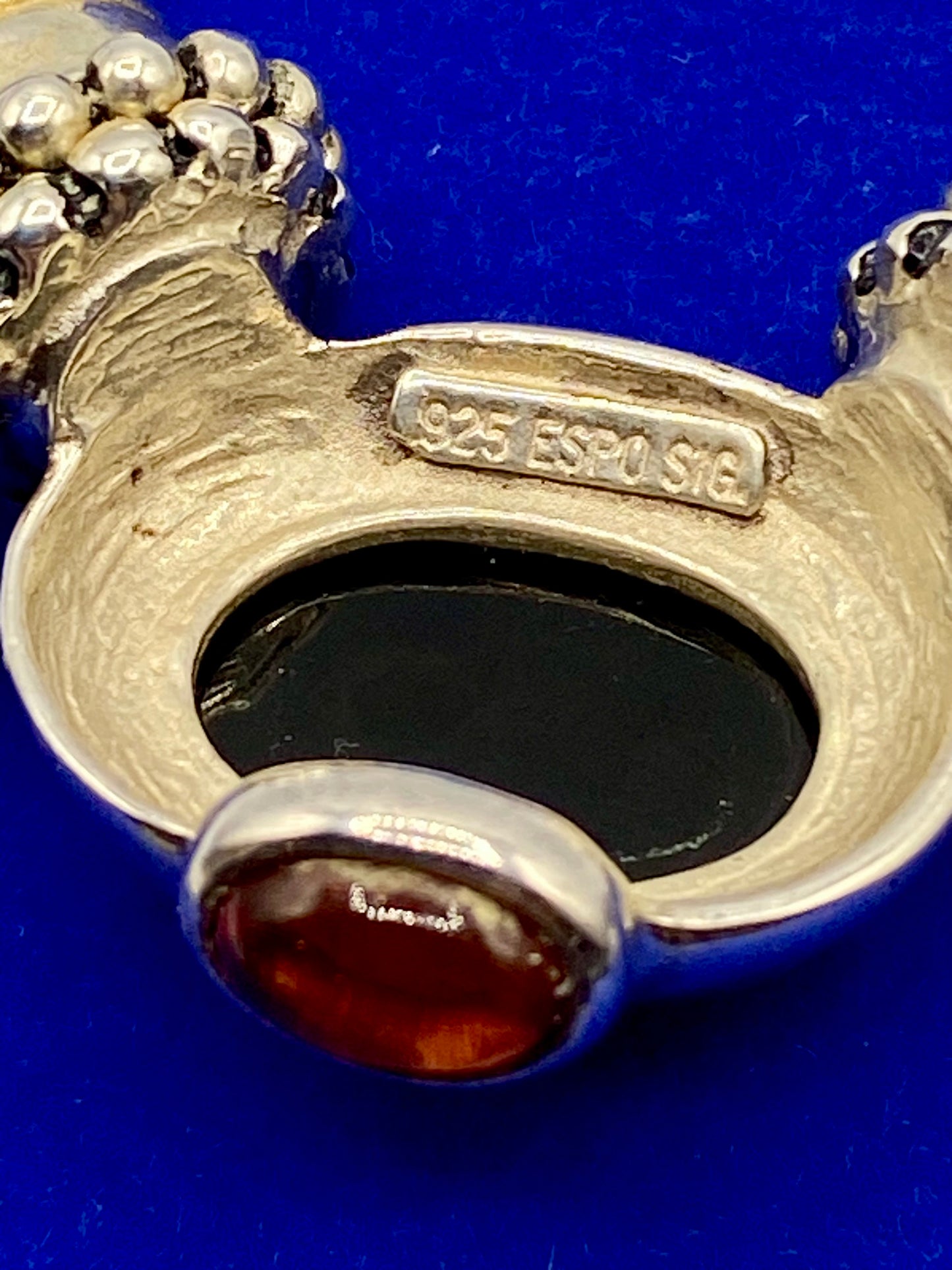 Sterling Silver Beaded 5 Strand Black Onyx & Amber Joseph Esposito ESPO Necklace