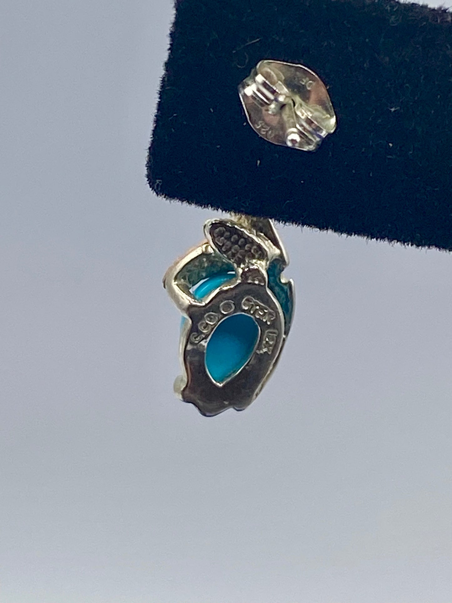 Black Hills Gold Sterling Silver & 12K Turquoise Leaf Dangle Earrings
