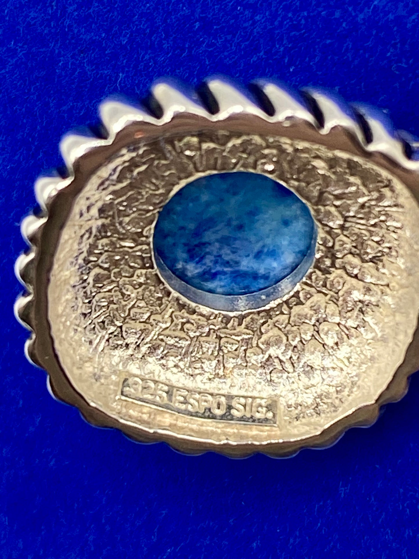 Joseph Esposito ESPO Sterling Silver Vintage Blue Lapis Ribbed Dome Pendant