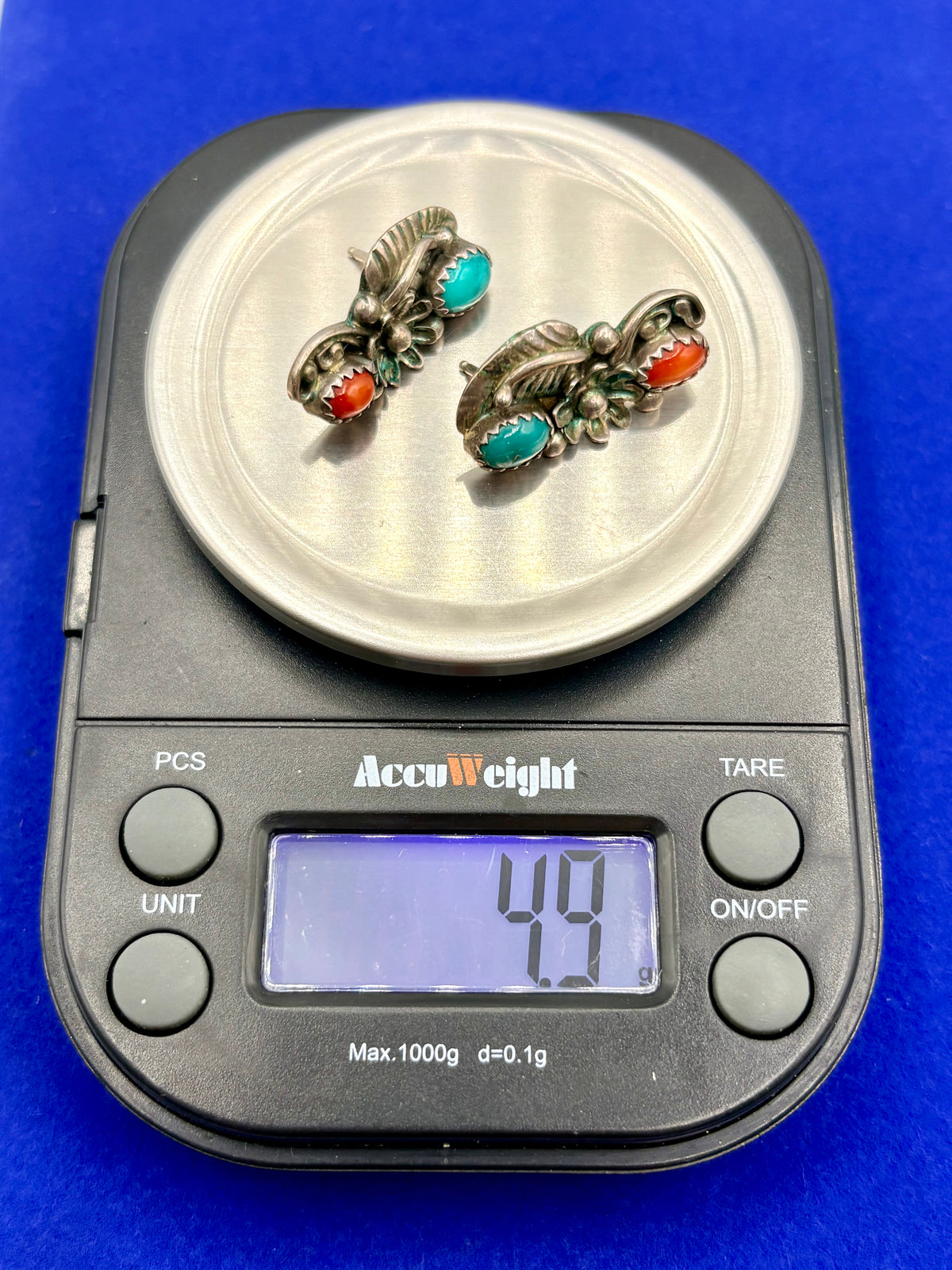 Sterling Silver Native Coral & Turquoise Floral Earrings