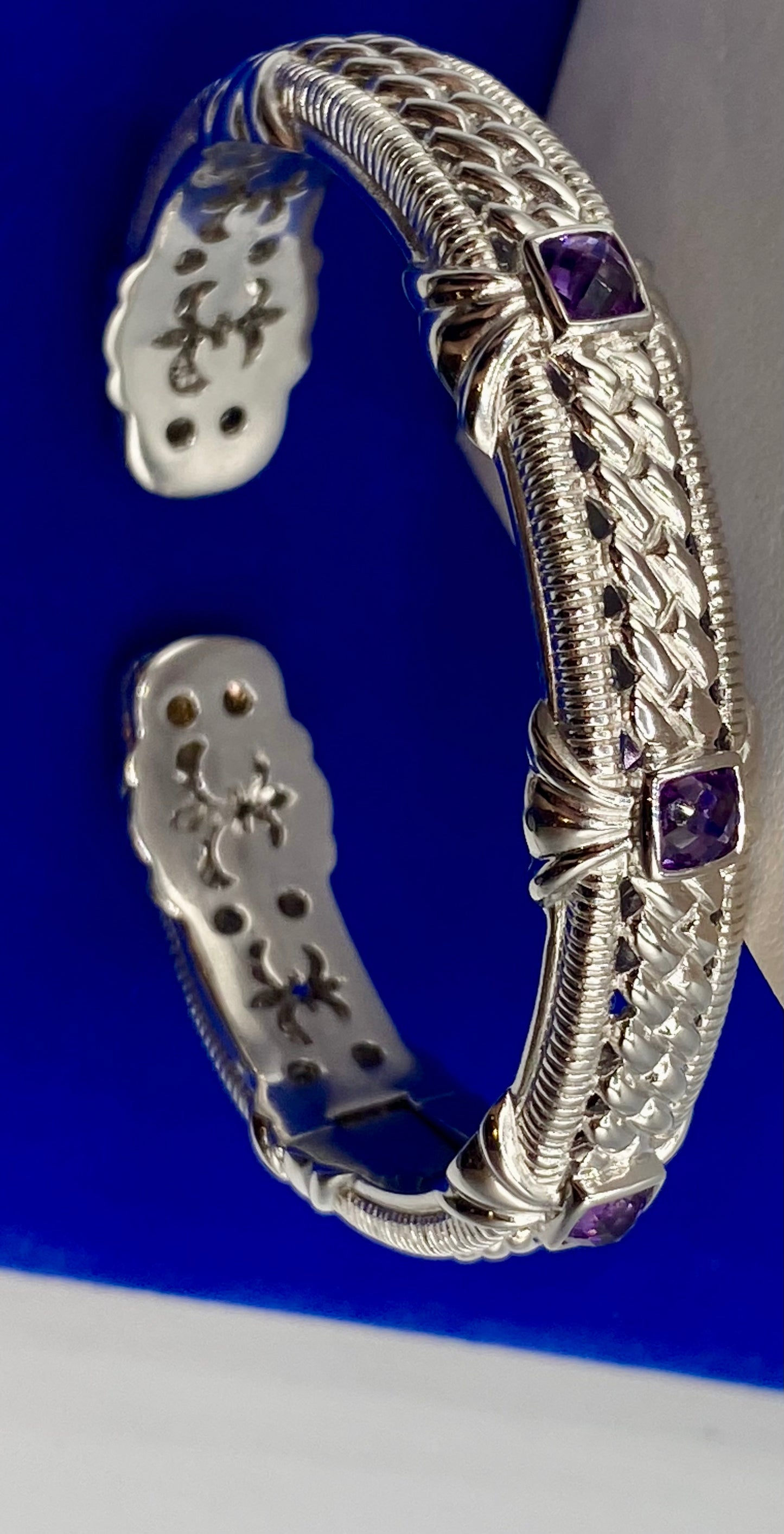Judith Ripka Sterling Silver Purple Amethyst Hinged Cuff Bracelet