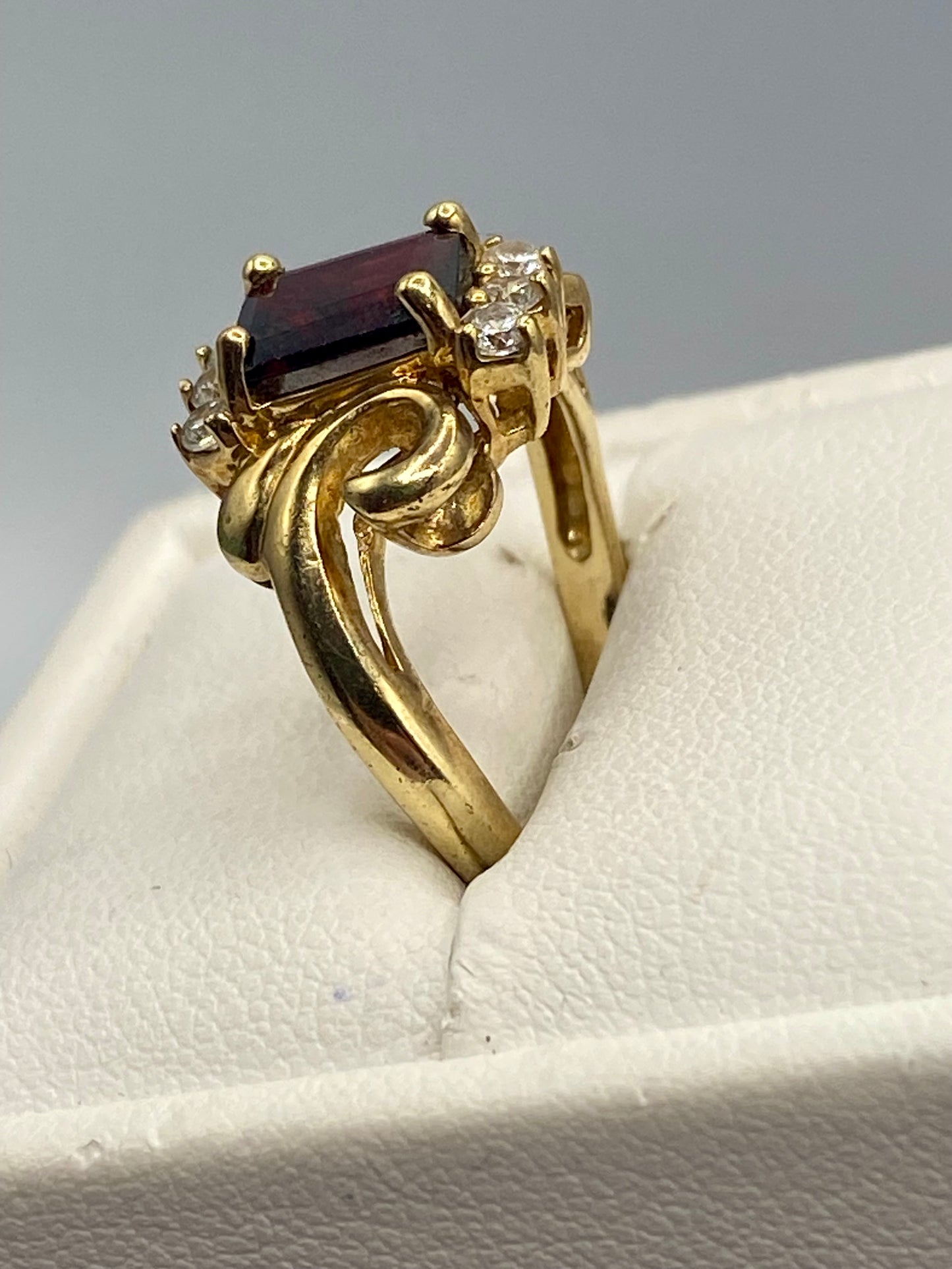 Gold Tone Garnet & CZ Ring