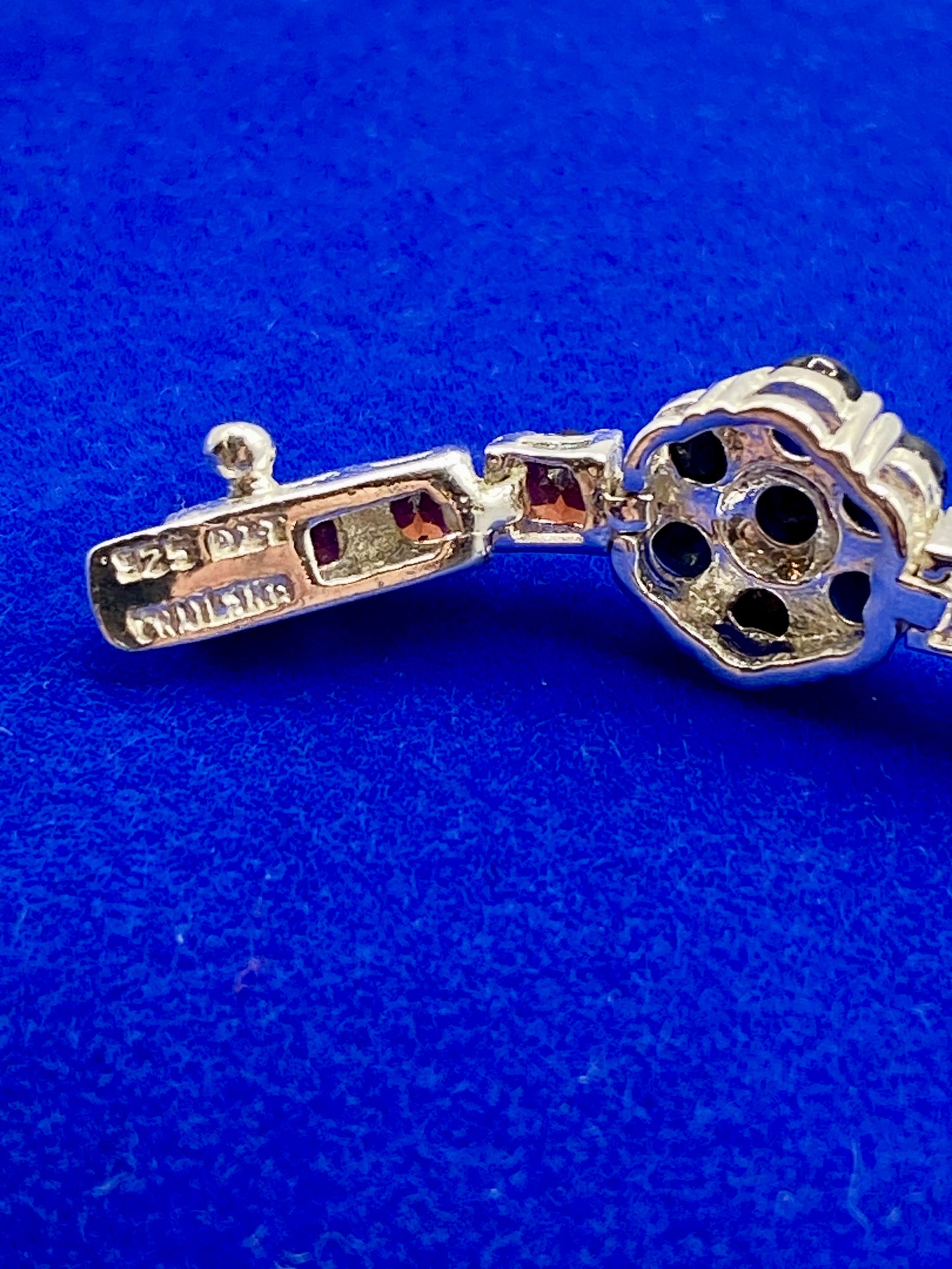 Sterling Silver Sapphire & Garnet Floral Bracelet