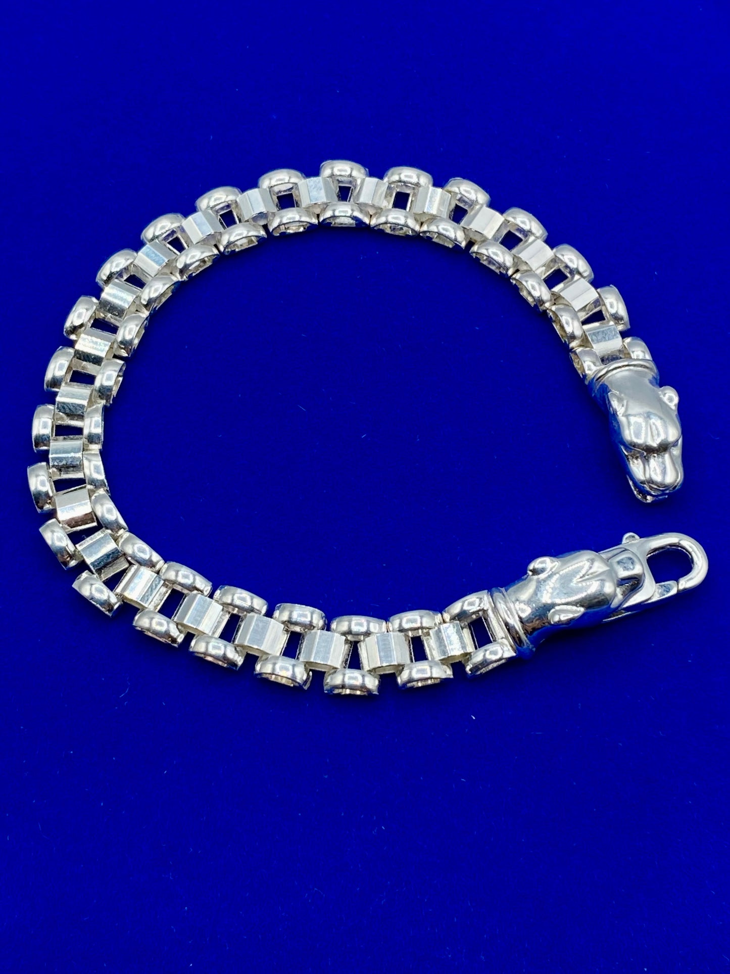 Vintage Milor Italy Sterling Silver Chain Bracelet With Panther Head Clasp