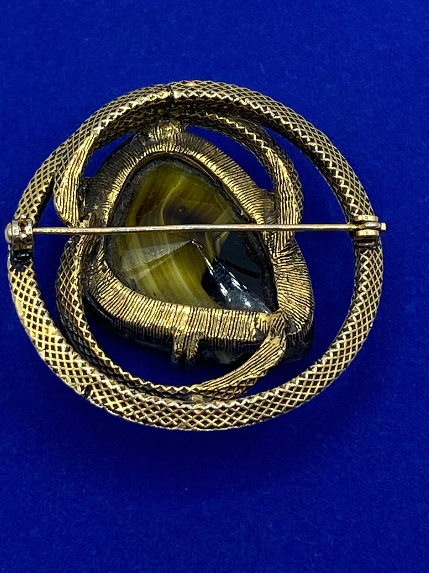Vintage Green Slag Glass Gold Tone Brooch