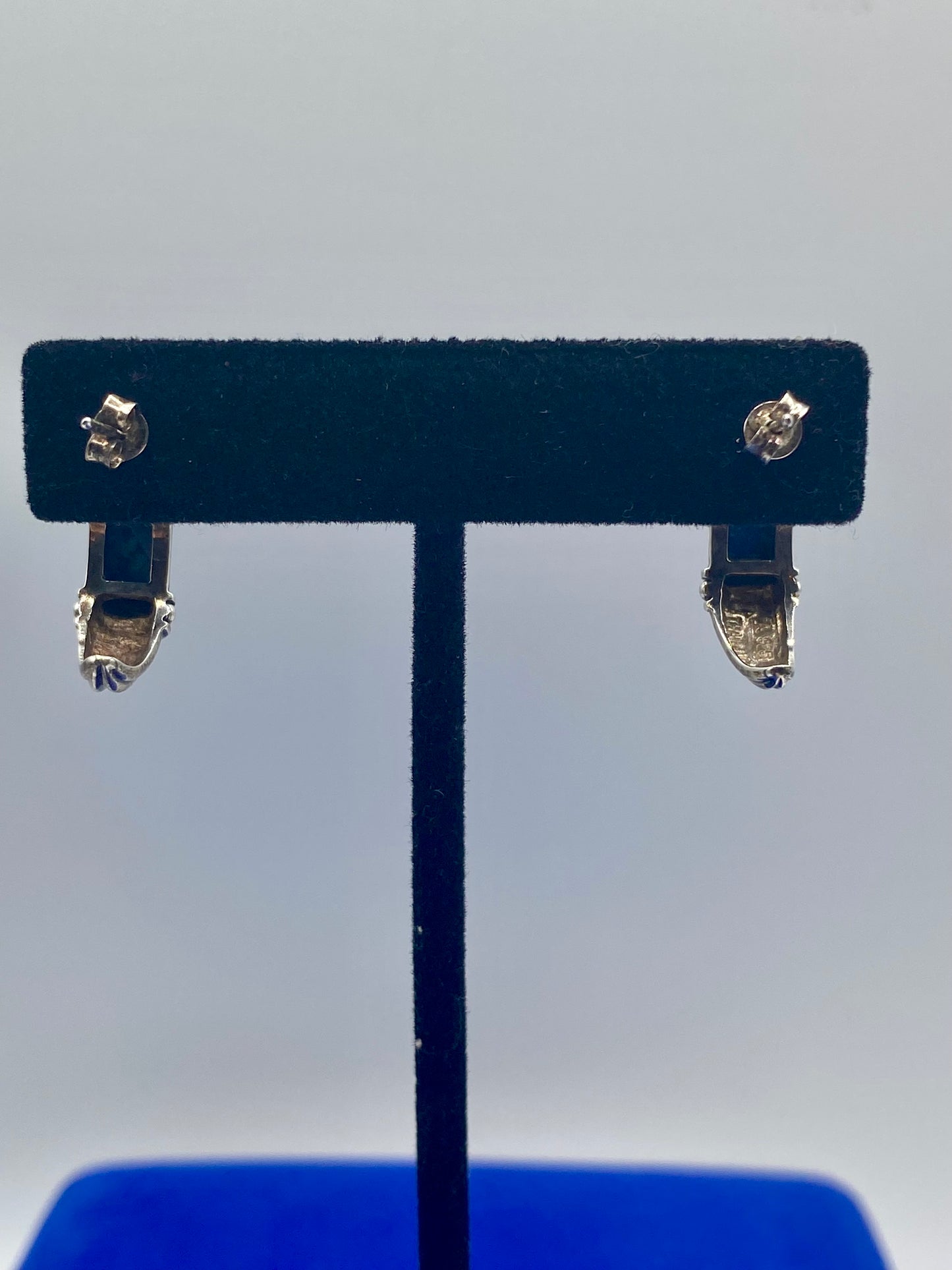 Sterling Silver Lapis Half Hoop Pierced Earrings