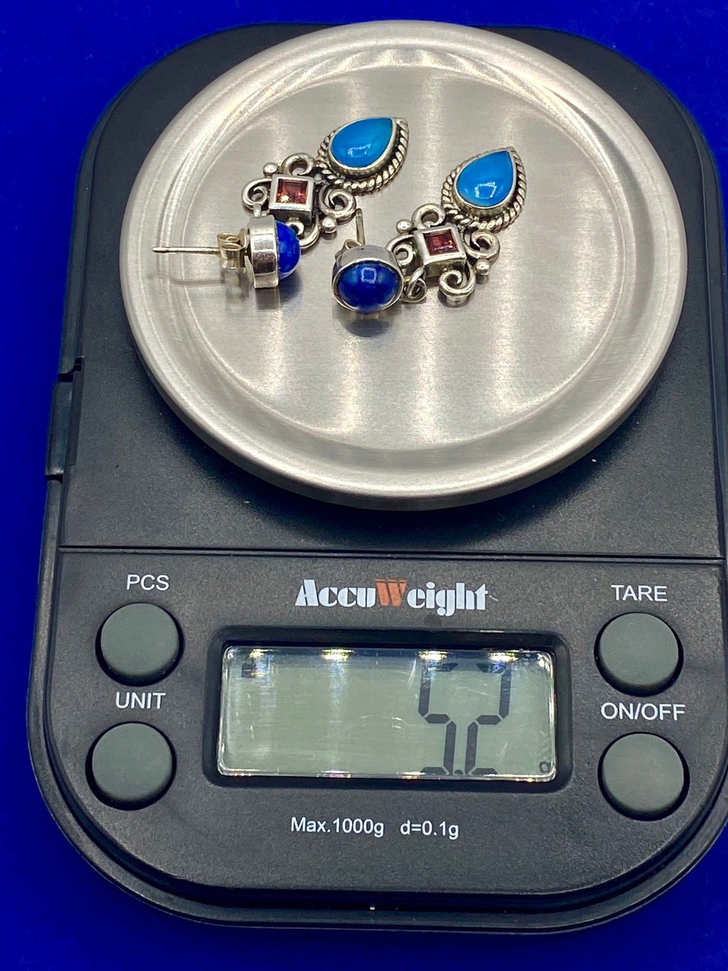 Sterling Silver LT Lapis Chalcedony & Garnet Earrings