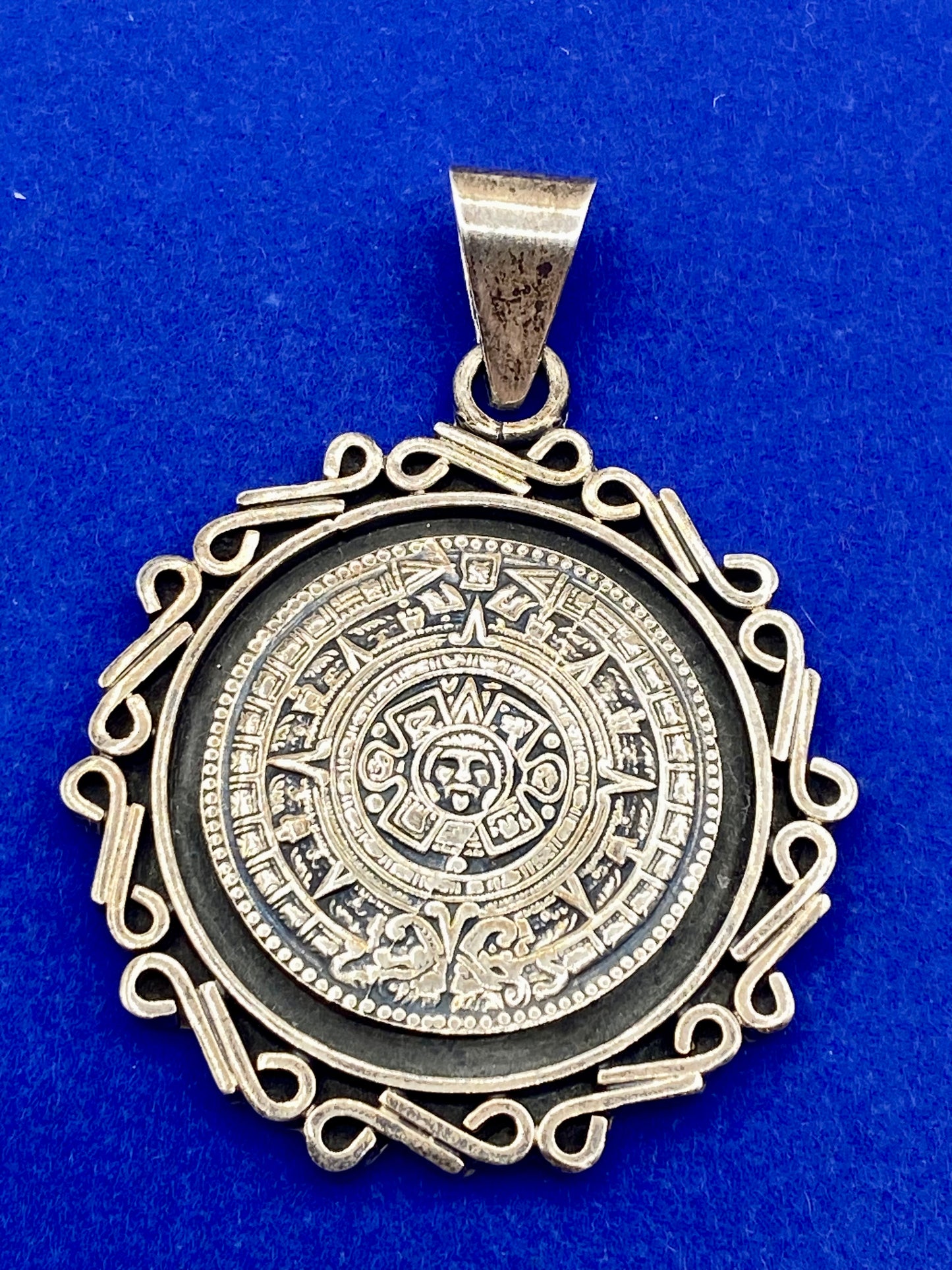 Vintage Mexico Taxco Mayan Aztec Calendar Sterling Silver Pendant