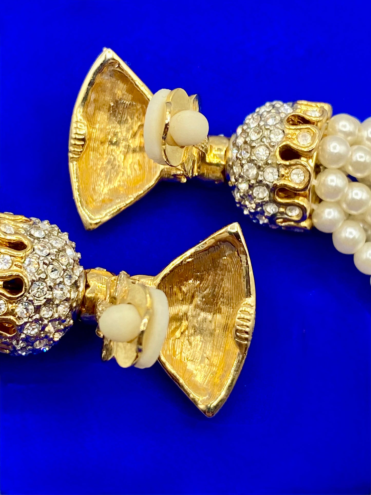 Vintage Gold Tone & Faux Pearl Dangle Clip Ons