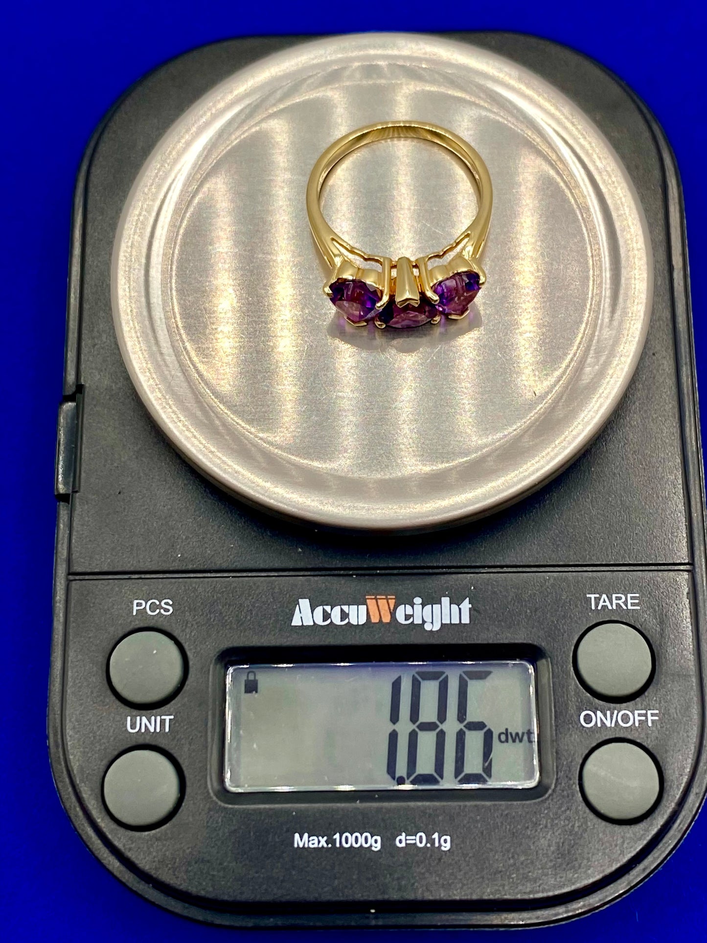 14K Gold Triple Amethyst Heart Ring