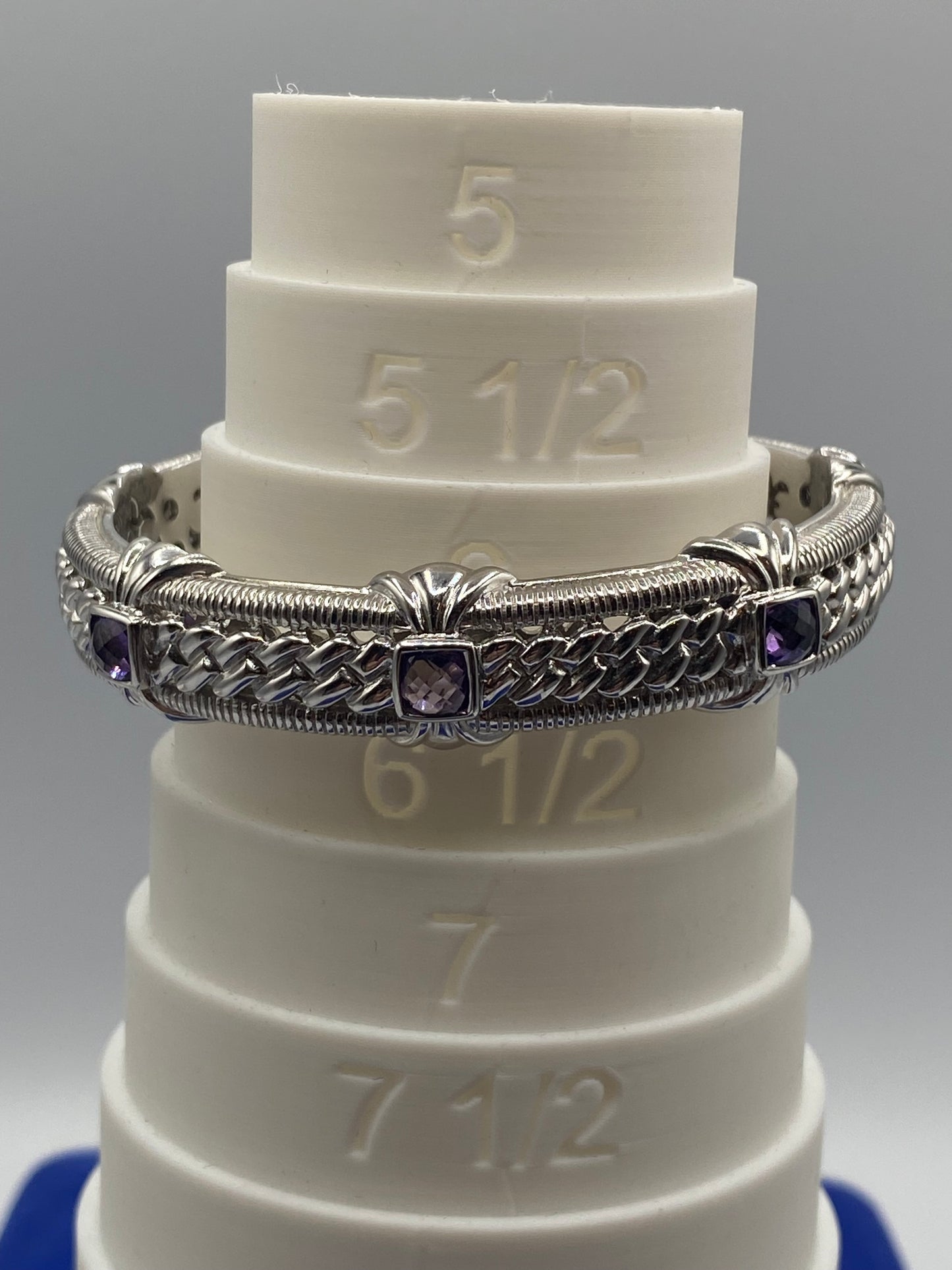 Judith Ripka Sterling Silver Purple Amethyst Hinged Cuff Bracelet