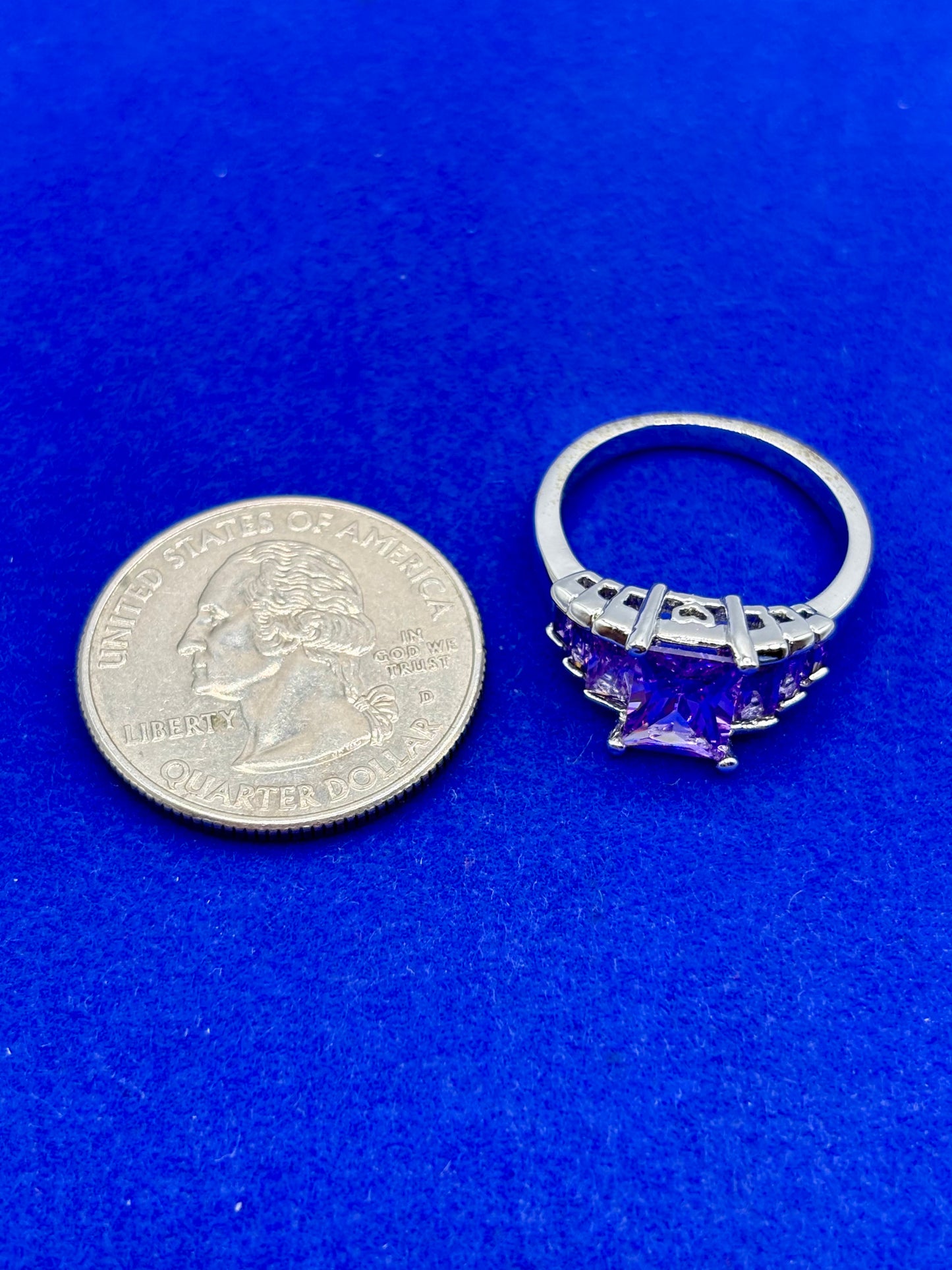 Purple Glass Silver Tone Costume Ring