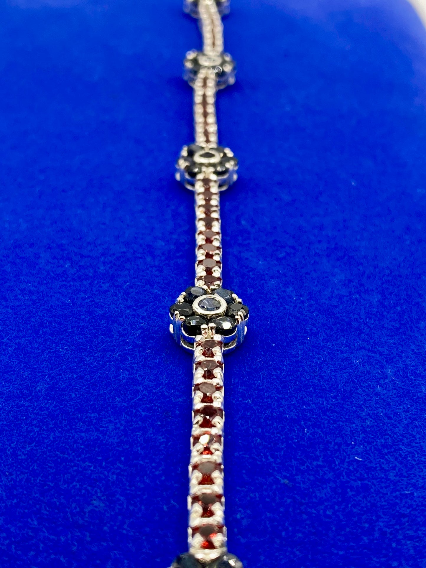 Sterling Silver Sapphire & Garnet Floral Bracelet