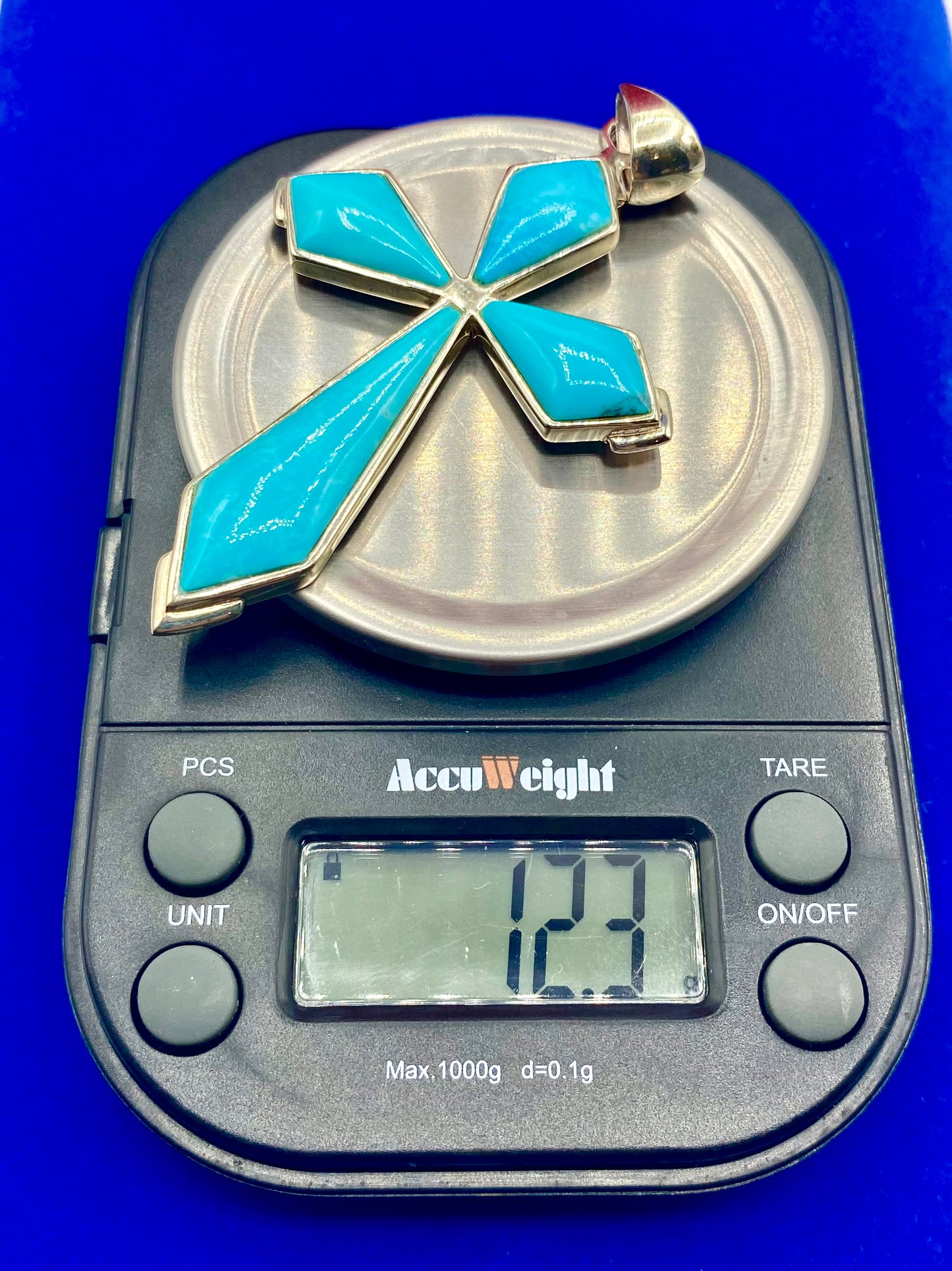 Sterling Silver SX Turquoise Cross Pendant