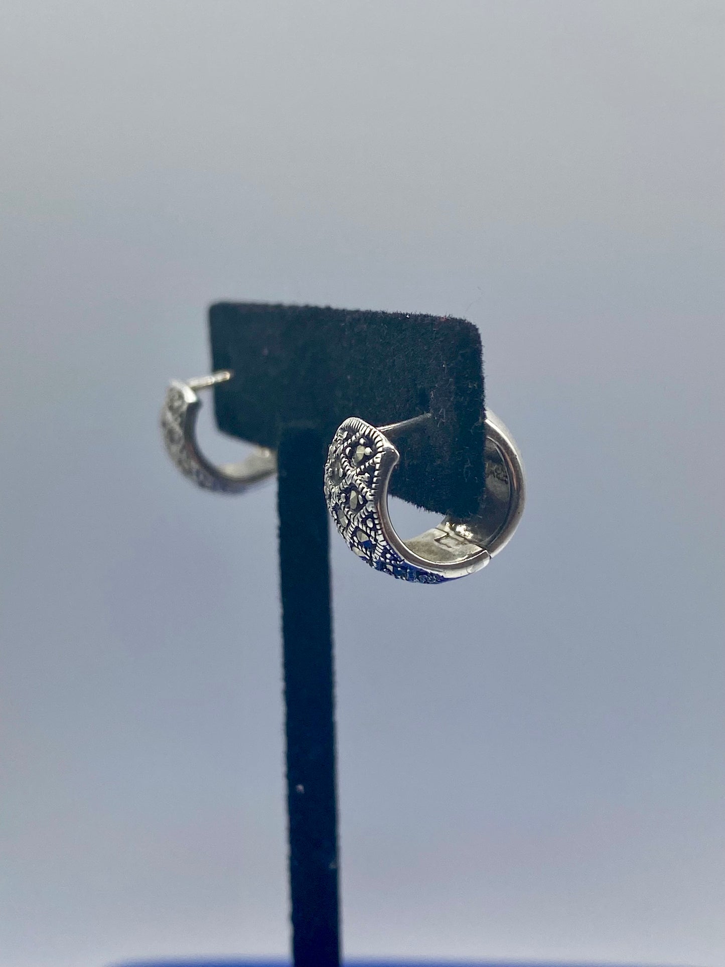 Sterling Silver Marcasite Hoop Earrings