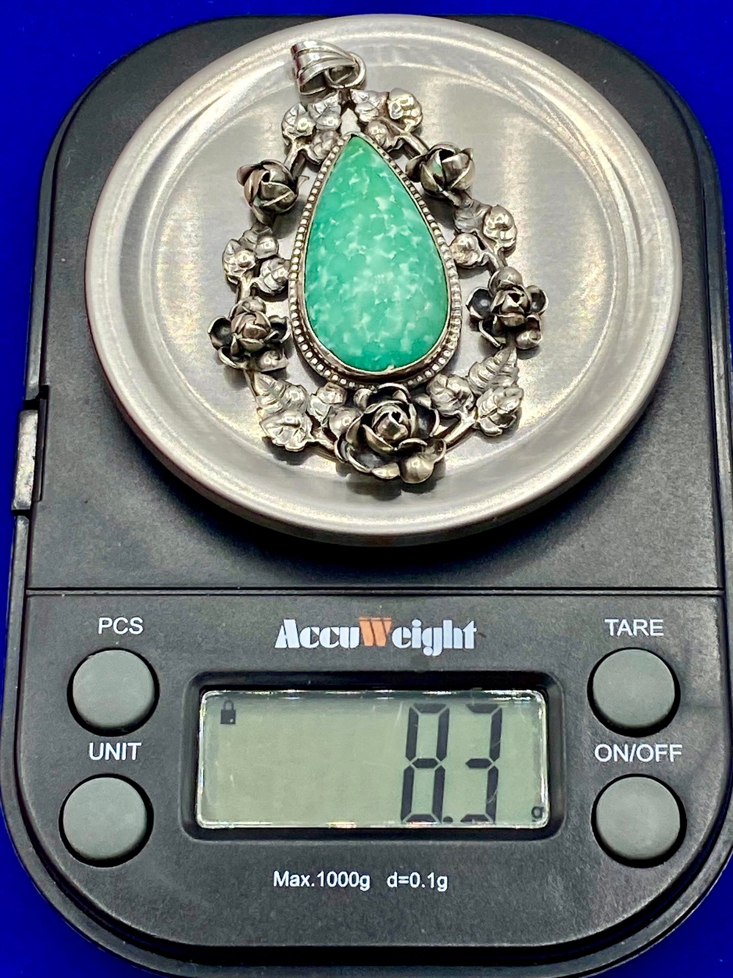 Vintage Sterling Silver Turquoise Floral Pendant