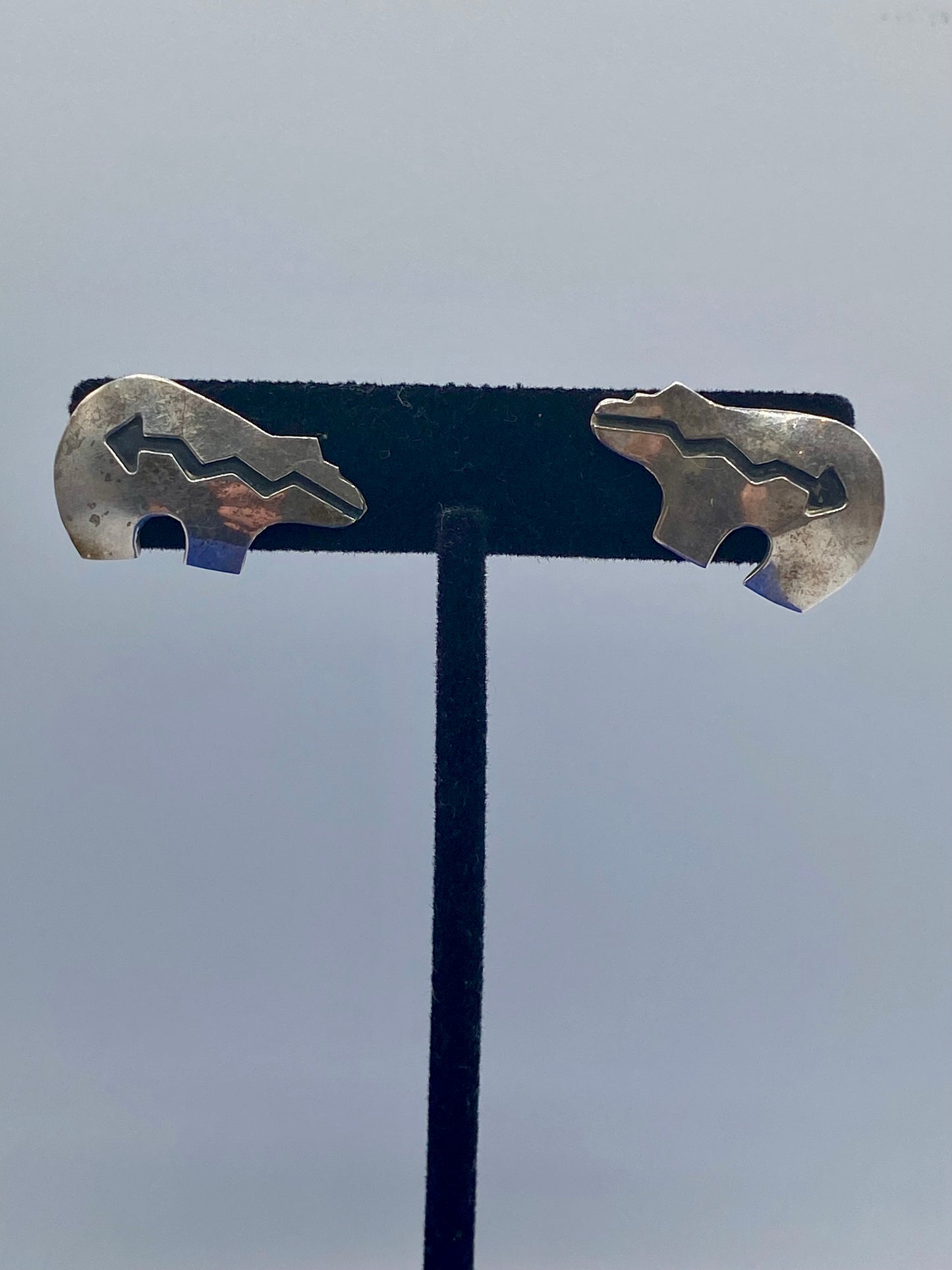 Vintage Navajo Artisan Sterling Bear Fetish Stud Earrings