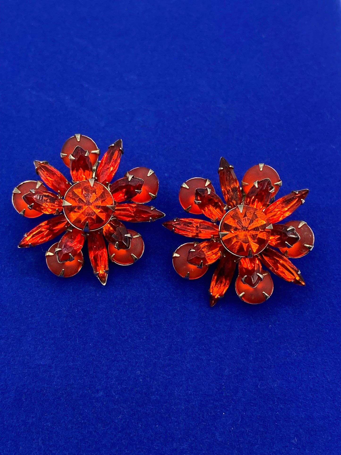 MCM Orange Rhinestone Floral Brooch Earrings Set