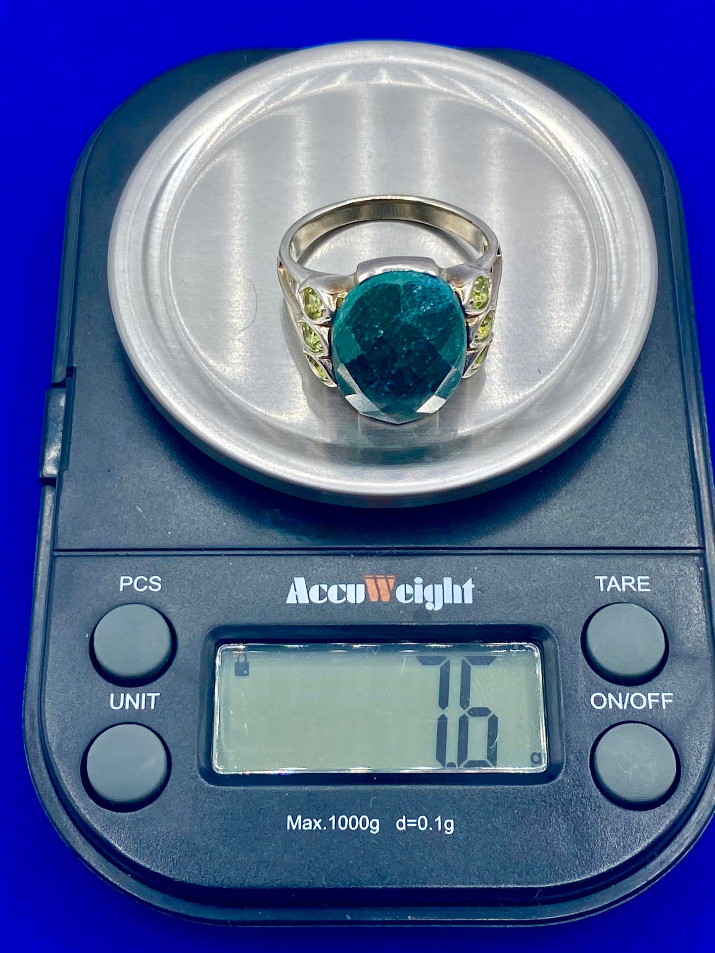 Sterling Silver Dyed Green Quartzite & CZ Ring