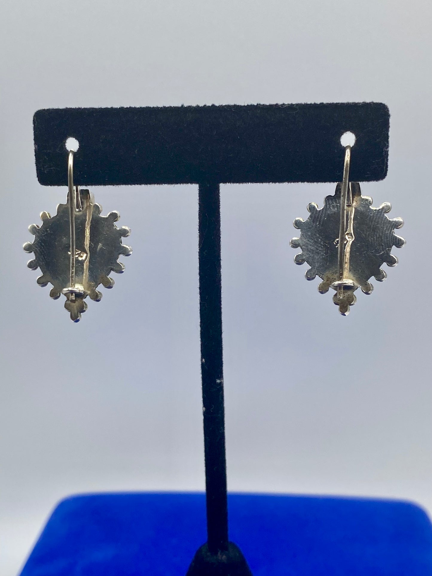 Vintage Sterling Silver Lapis Lazuli & Garnet Heart Shaped Drop Dangle Earrings