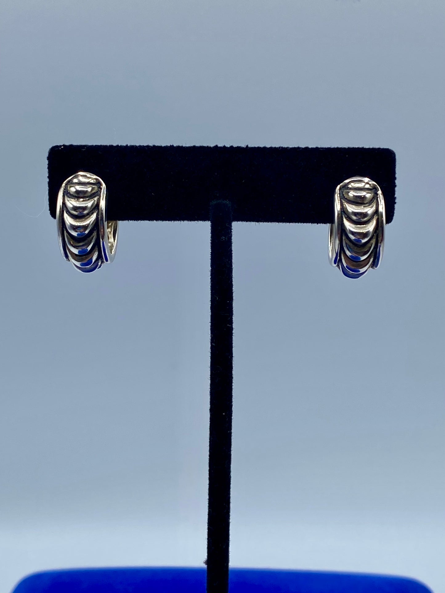 Joseph Esposito ESPO Sterling Silver Textured & Ribbed Hoop Earrings