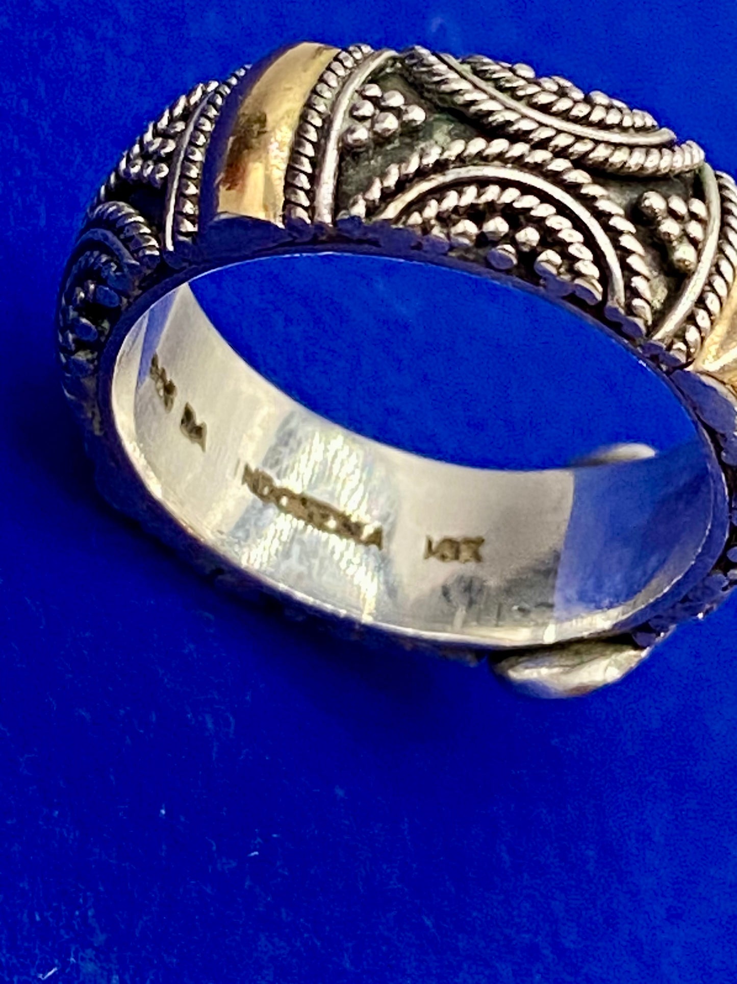 SUARTI BA Bali 18k Gold & Sterling Silver Scroll Cigar Band Ring