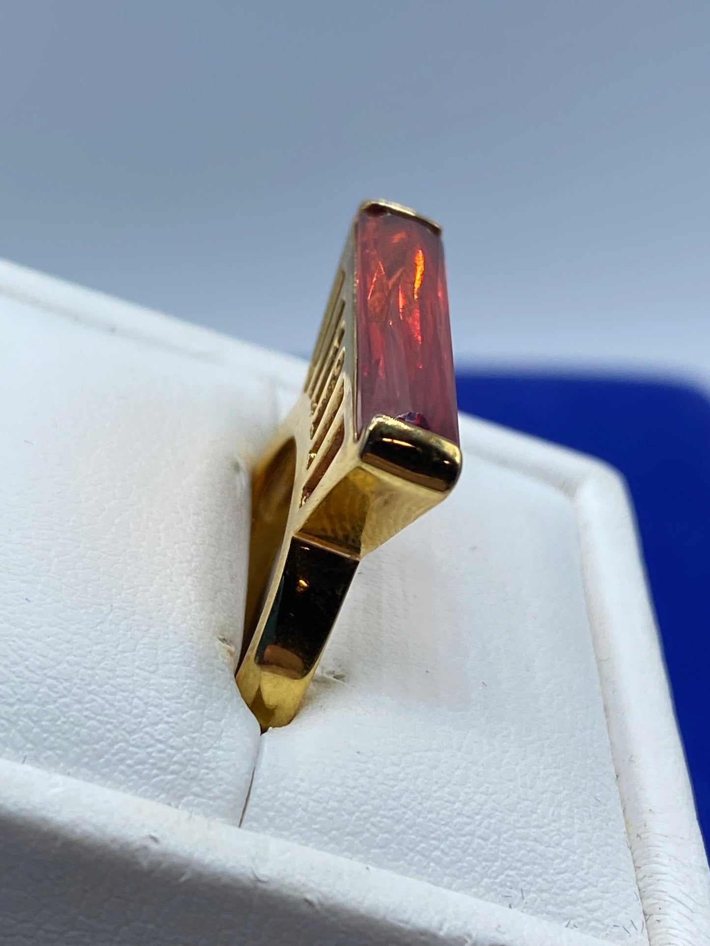 Orange Glass Gold Tone Ring