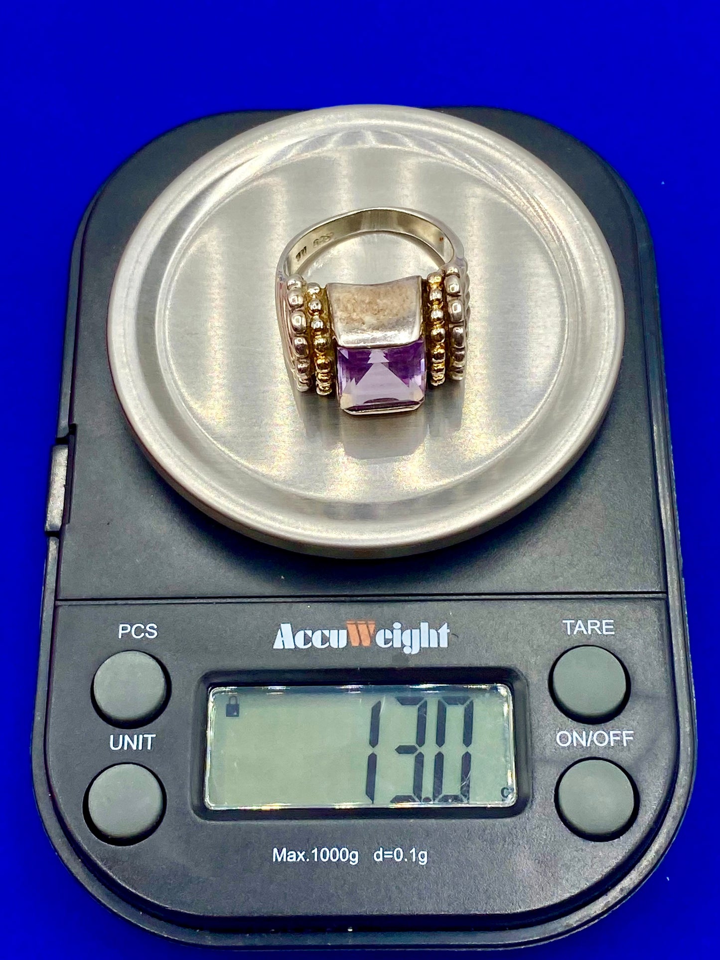 Sterling Silver Heavy B.G Amethyst Ring