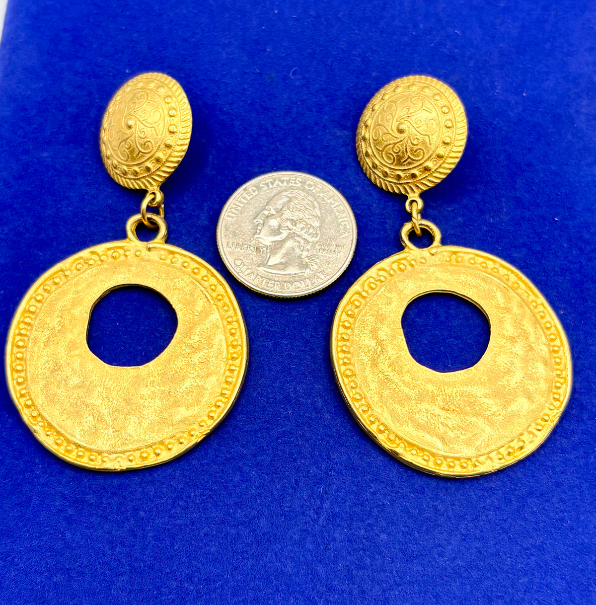 Vintage Etruscan Revival Gold Tone Earrings