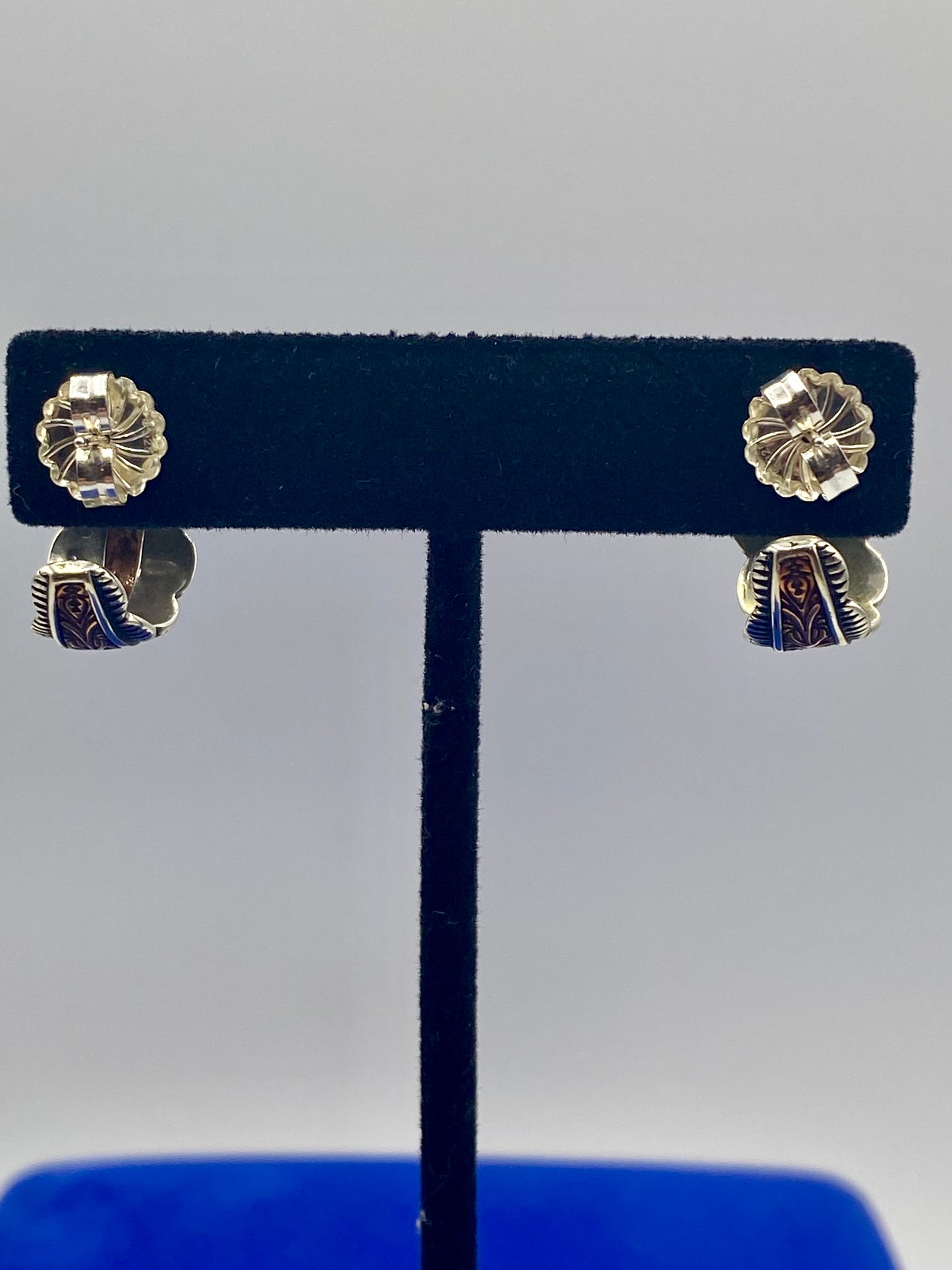 Carolyn Pollack Sterling Silver & Copper Etched Half Hoop Earrings