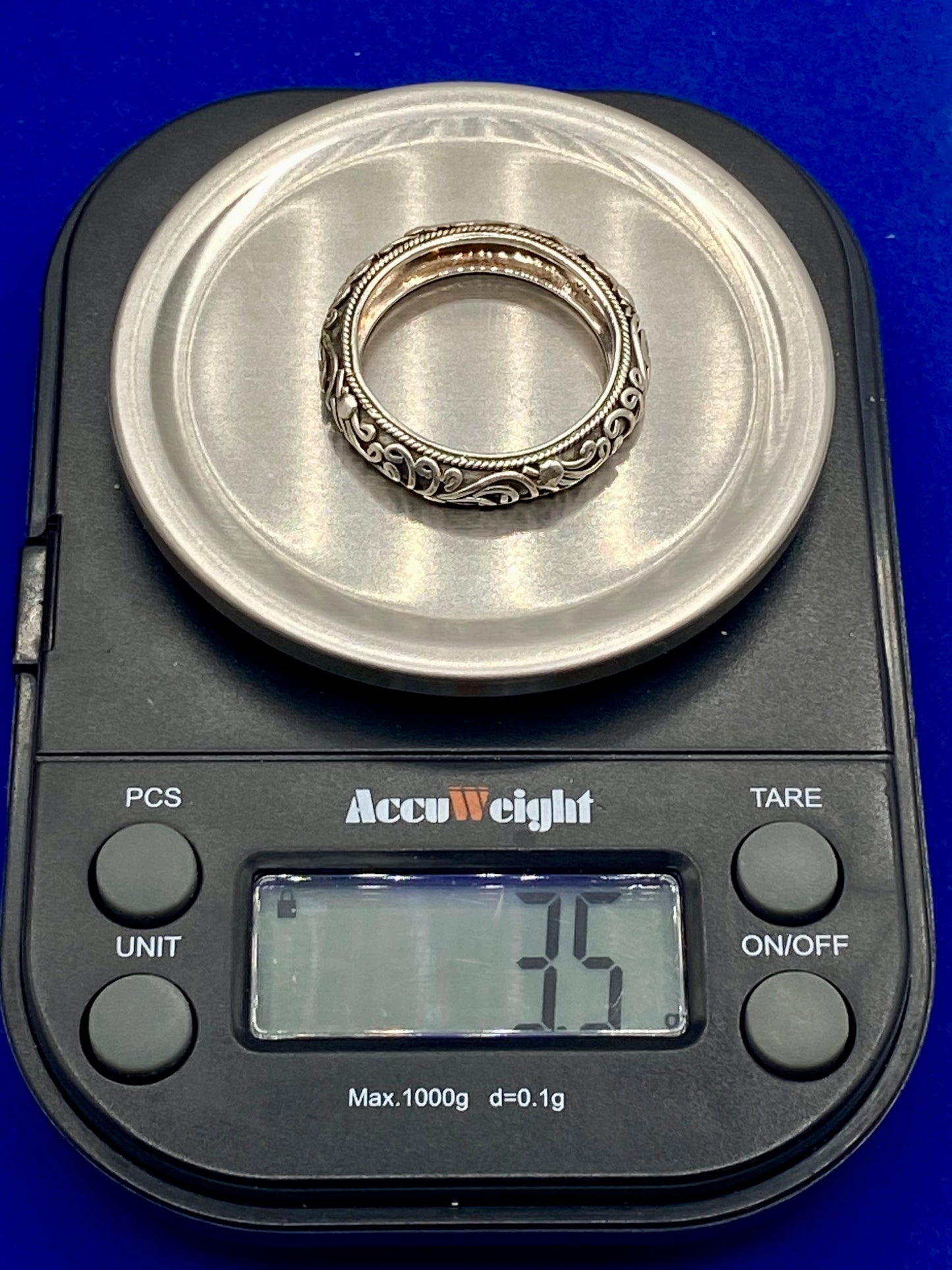 Vintage Sterling Silver Signed BA Indonesia Filigree Scroll Pattern Ring Band