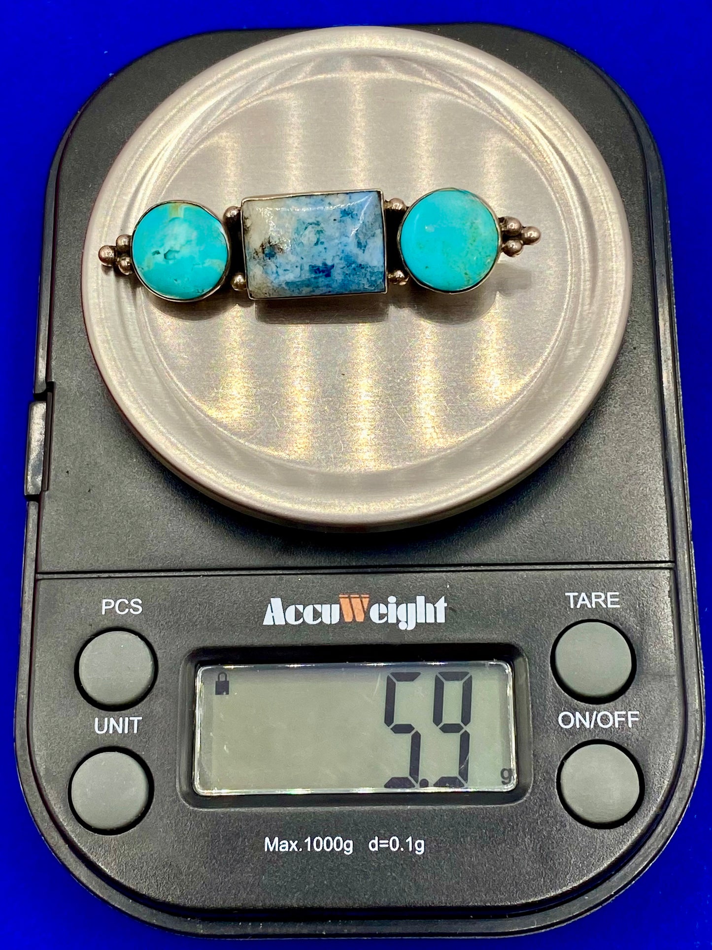 Vintage O-P Silver Manufacture Sterling Silver Turquoise Bar Brooch