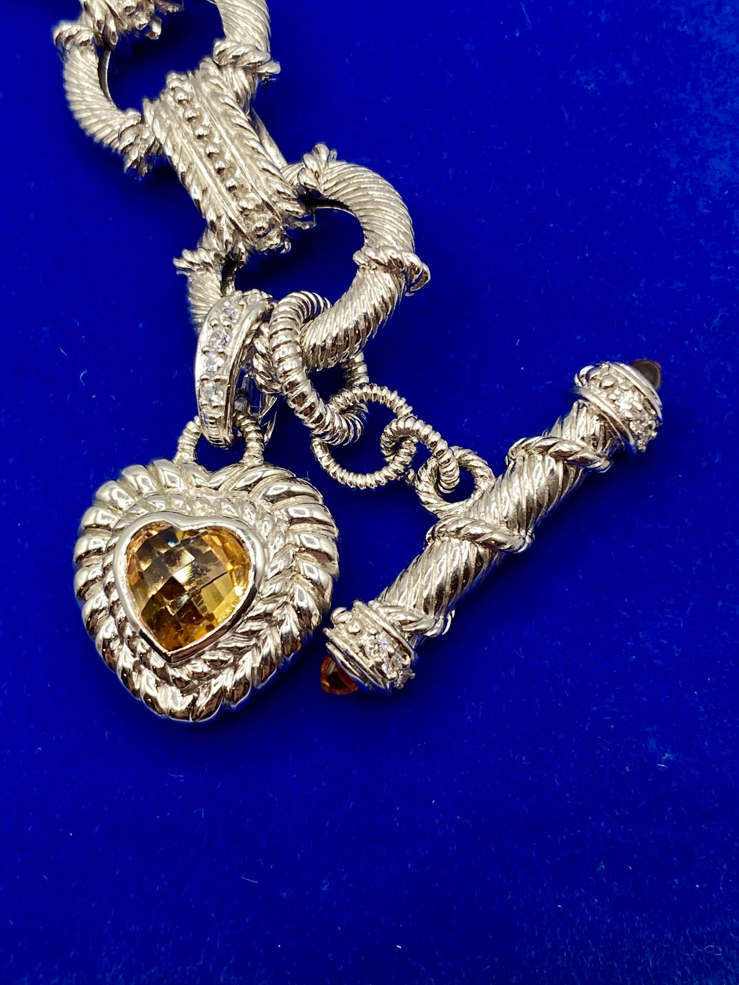 Judith Ripka Sterling Silver Link Bracelet w/Citrine Heart Charm Enhancer