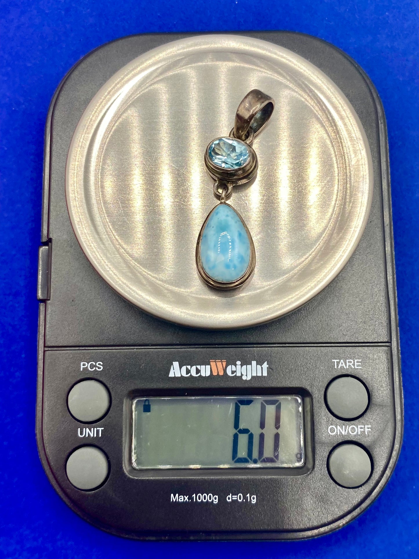 Sterling Silver Larimar & Blue Topaz Pendant