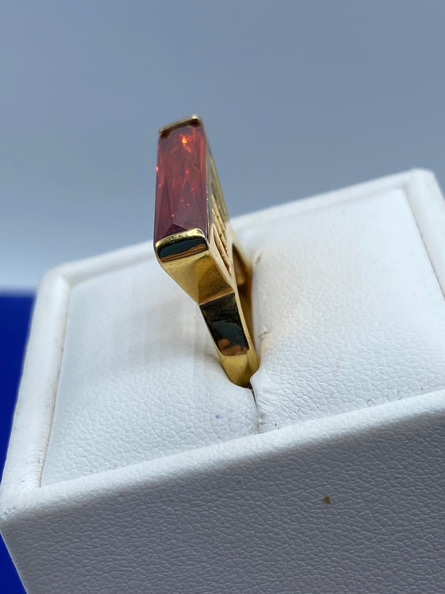 Orange Glass Gold Tone Ring