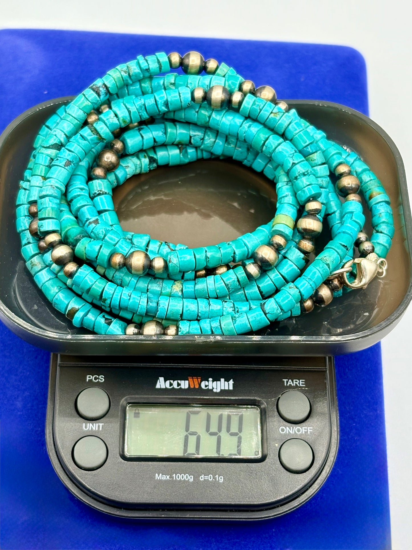 Sterling Silver Southwestern Navajo Pearls & Turquoise Discs Long Necklace