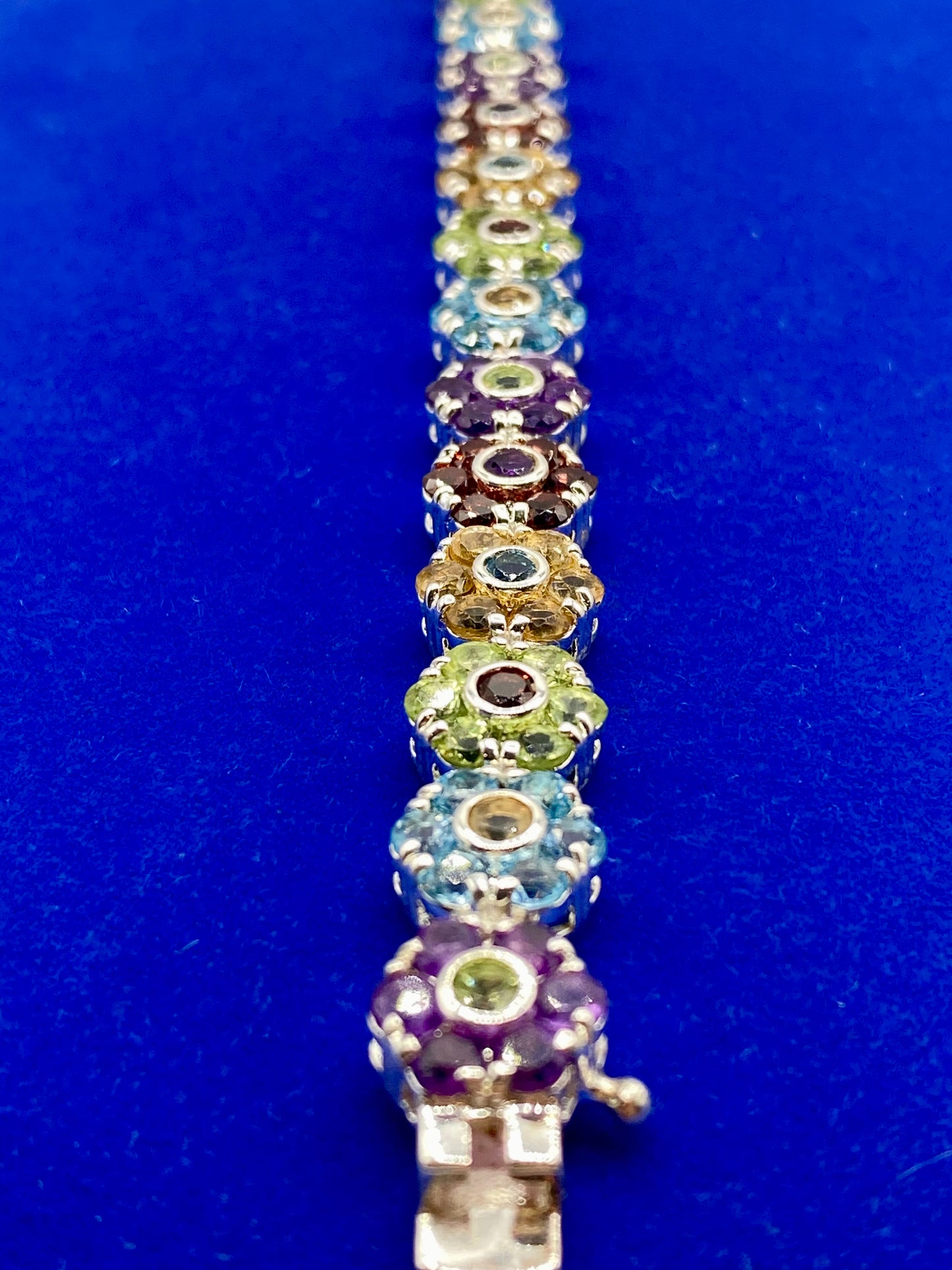 Sterling Silver Multi Gemstone Floral Bracelet