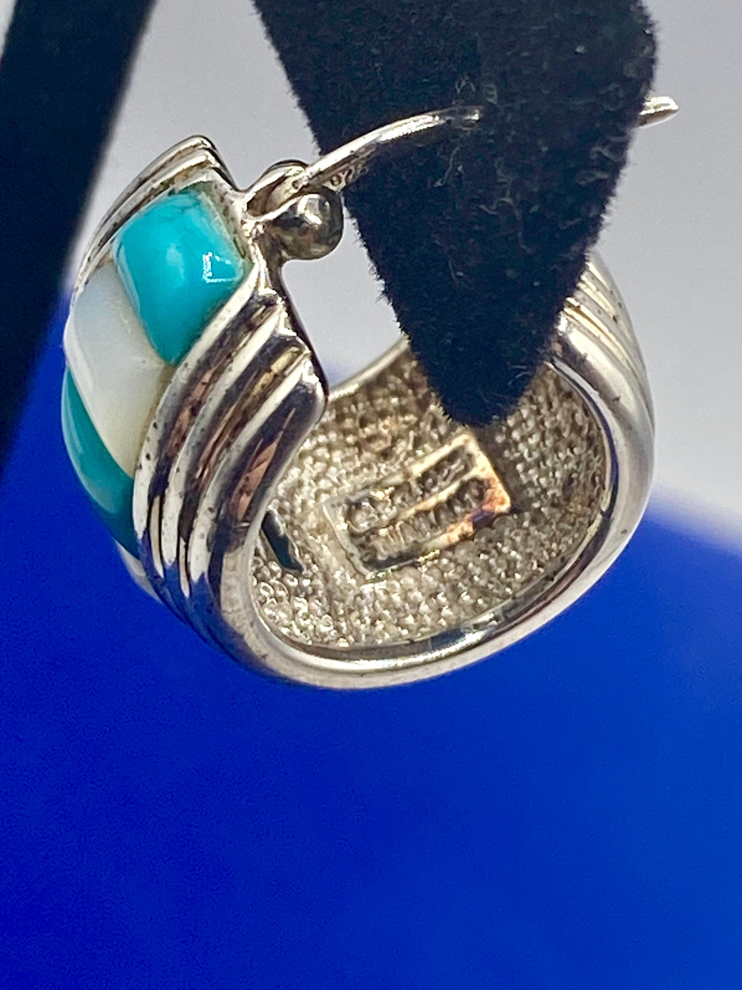 Sterling Silver Turquoise & MOP Hoop Earrings