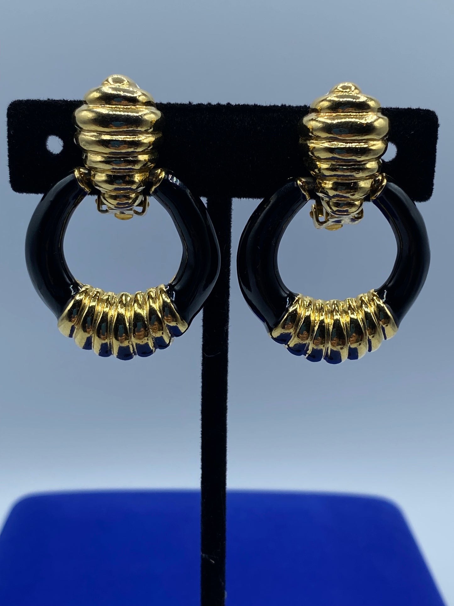 Black Enamel & Gold Tone Clip Ons