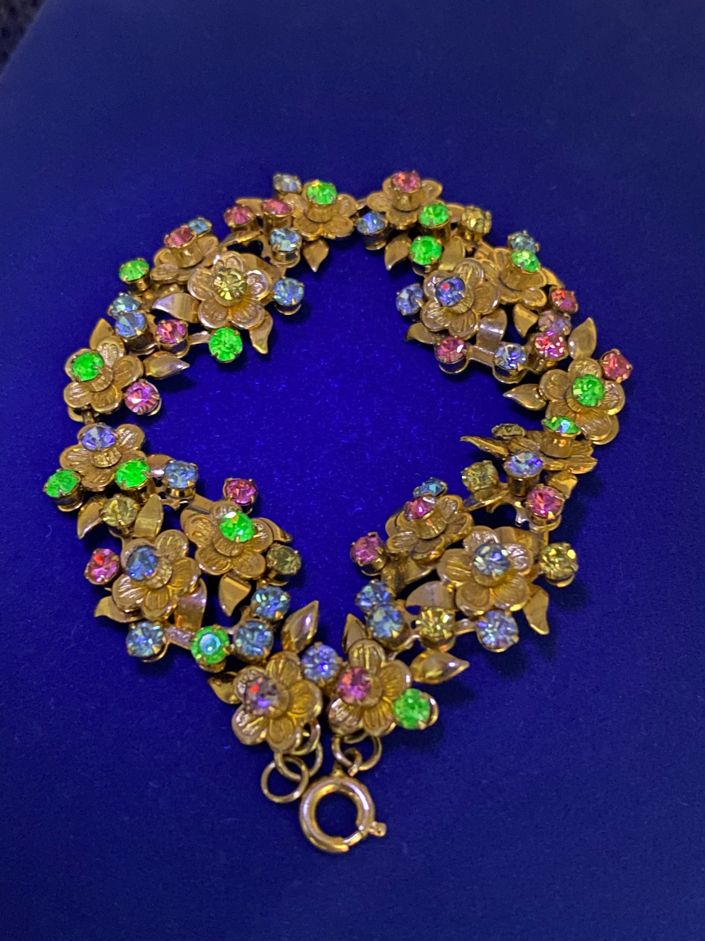 Vintage Floral Bracelet w/ Uranium Rhinestones