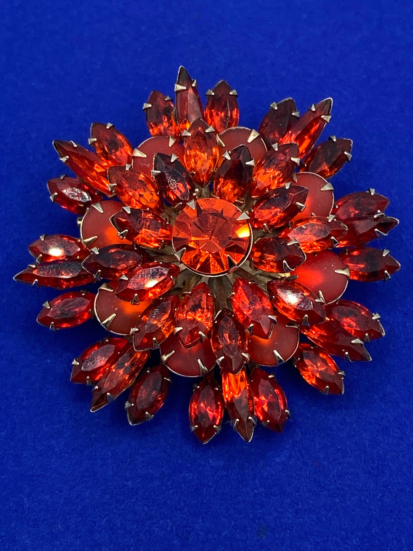MCM Orange Rhinestone Floral Brooch Earrings Set