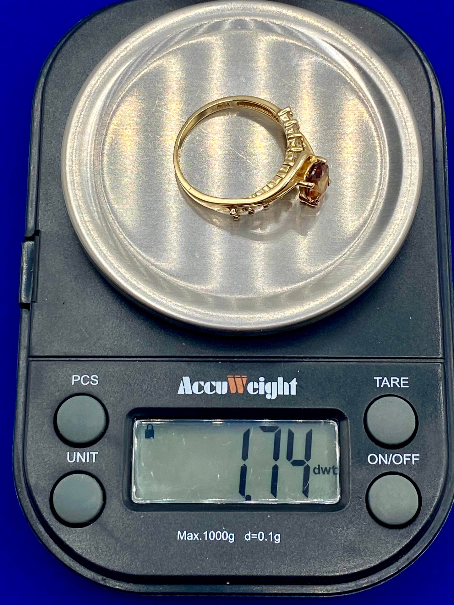 10K Gold Orange & Clear Topaz Ring