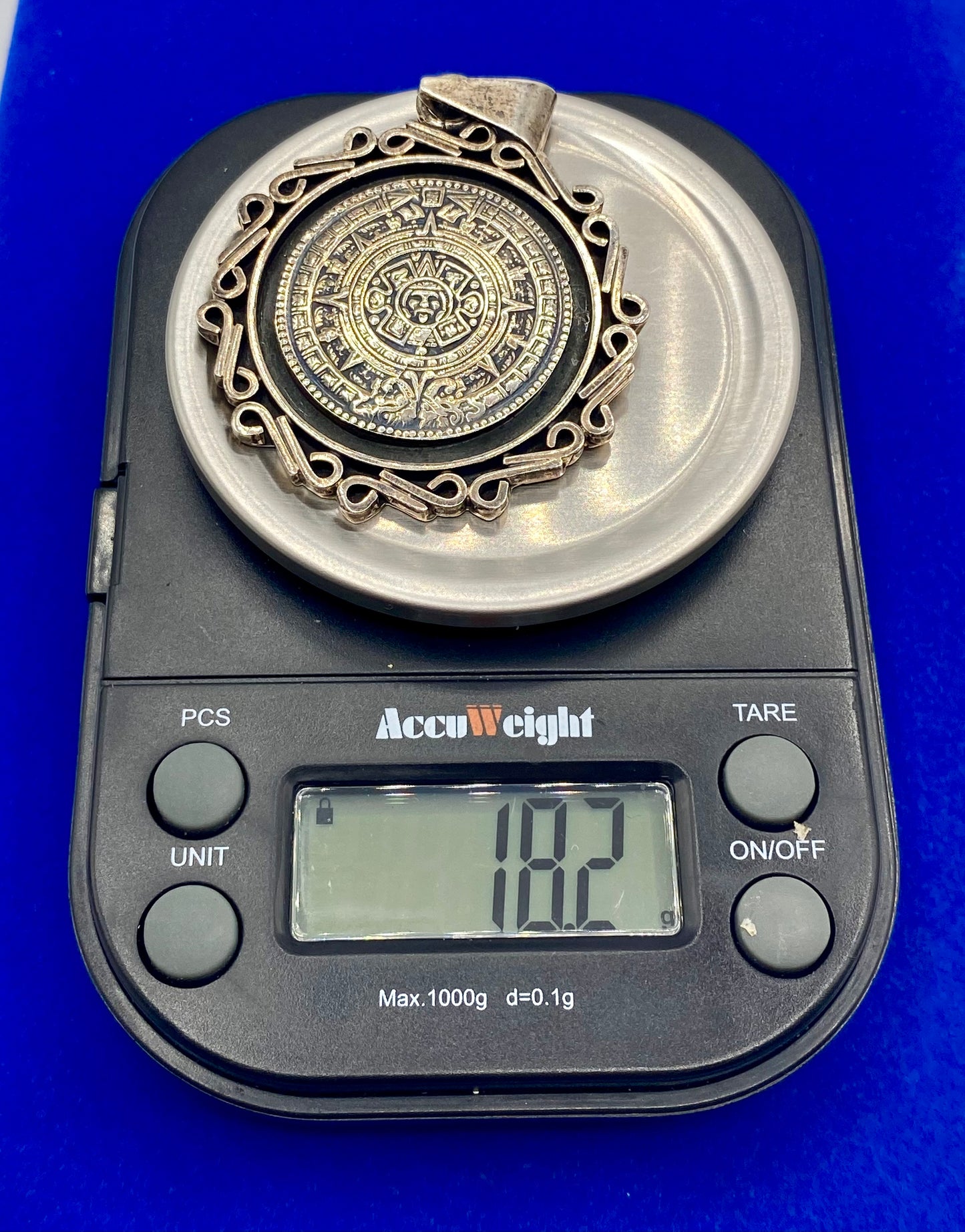 Vintage Mexico Taxco Mayan Aztec Calendar Sterling Silver Pendant