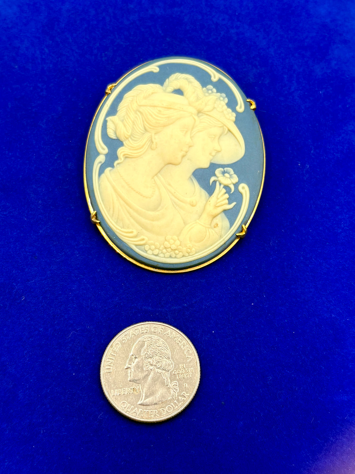Vintage Double Carved Wedge-Wood Style Cameo Pendant/Brooch