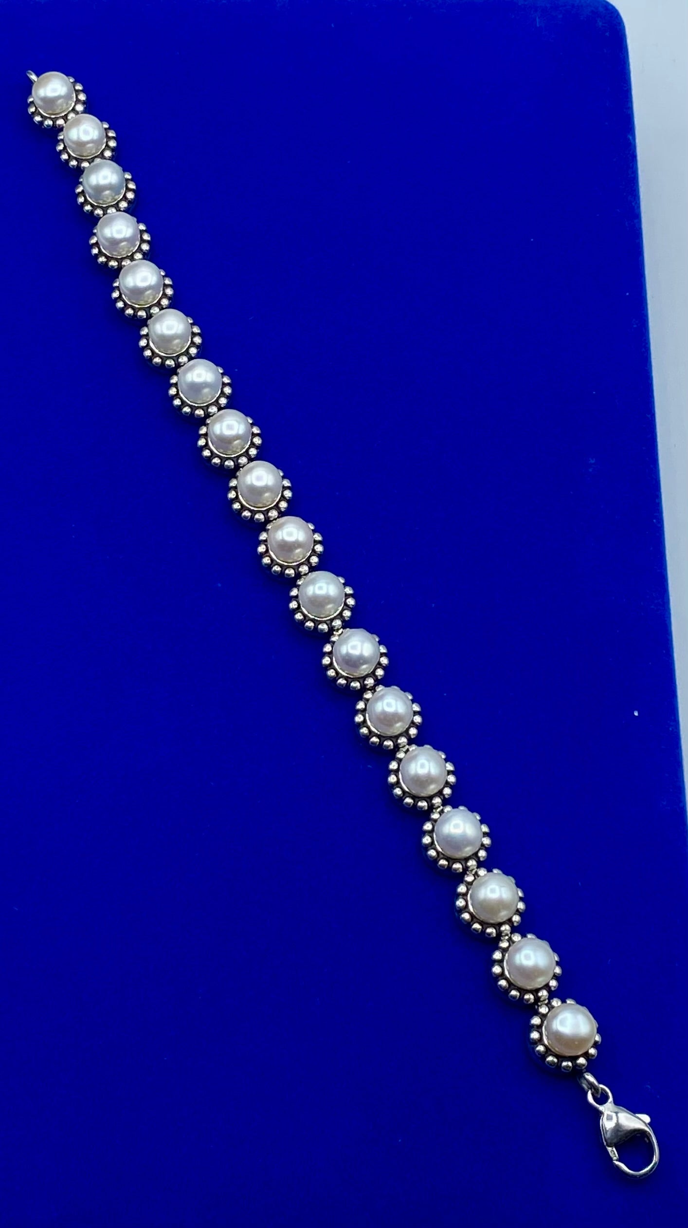 Freshwater Pearl Sterling Silver Gemstone Station Bracelet