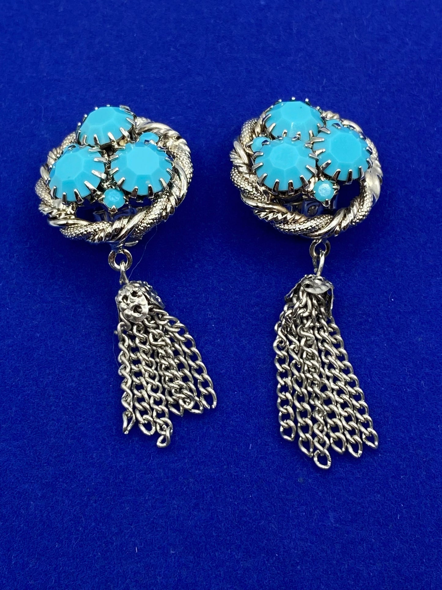 Vintage Turquoise Rhinestone Demi Parure Necklace & Earring Set